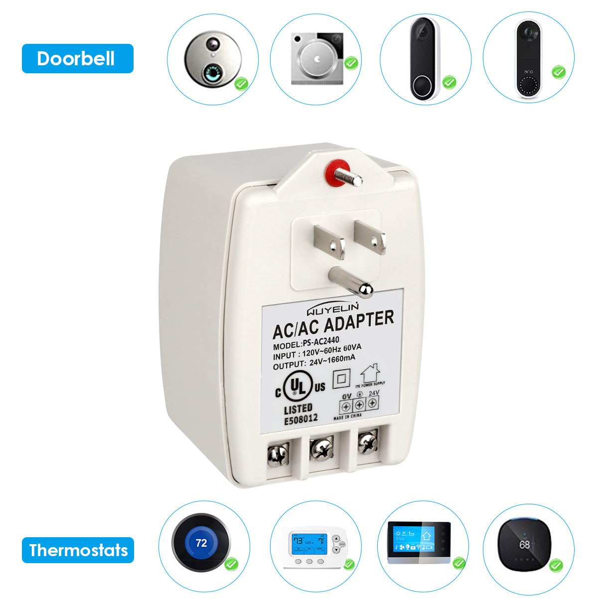 24Vac 40Va Plug In Transformer,Doorbell Transformer Compatible With All Of Doorbell,Nest, Ecobee, Sensi And Honeywell Thermostat