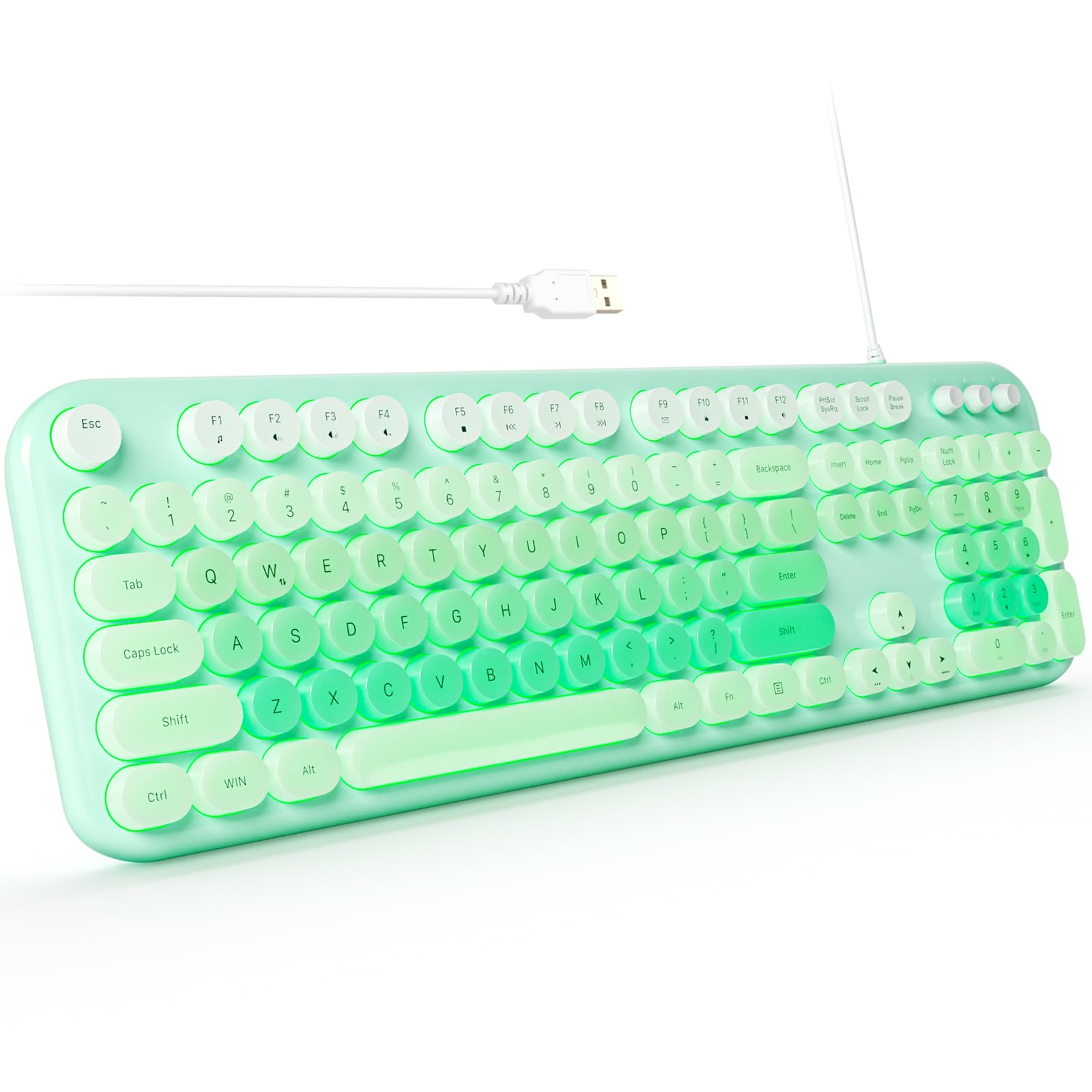 Mofii Backlit Keyboard Wired, Retro Typewriter Computer Keyboard With Numeric Keypad And Media, Cute Full Size Usb Keyboard For