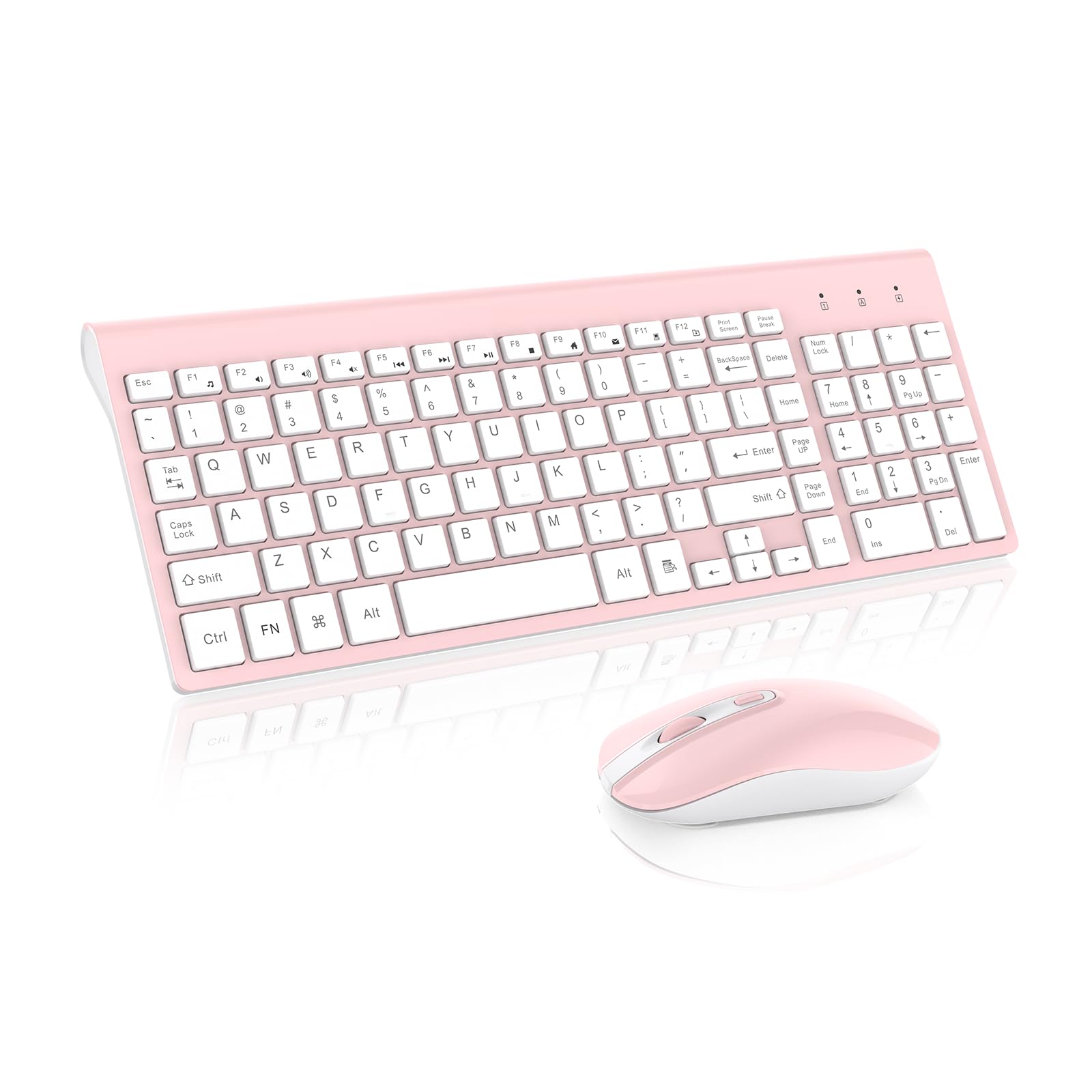 cimetech Wireless Keyboard and Mouse Combo, Compact Full Size Pink Wireless Keyboard and Mouse Set 2.4G Ultra-Thin Sleek Design 