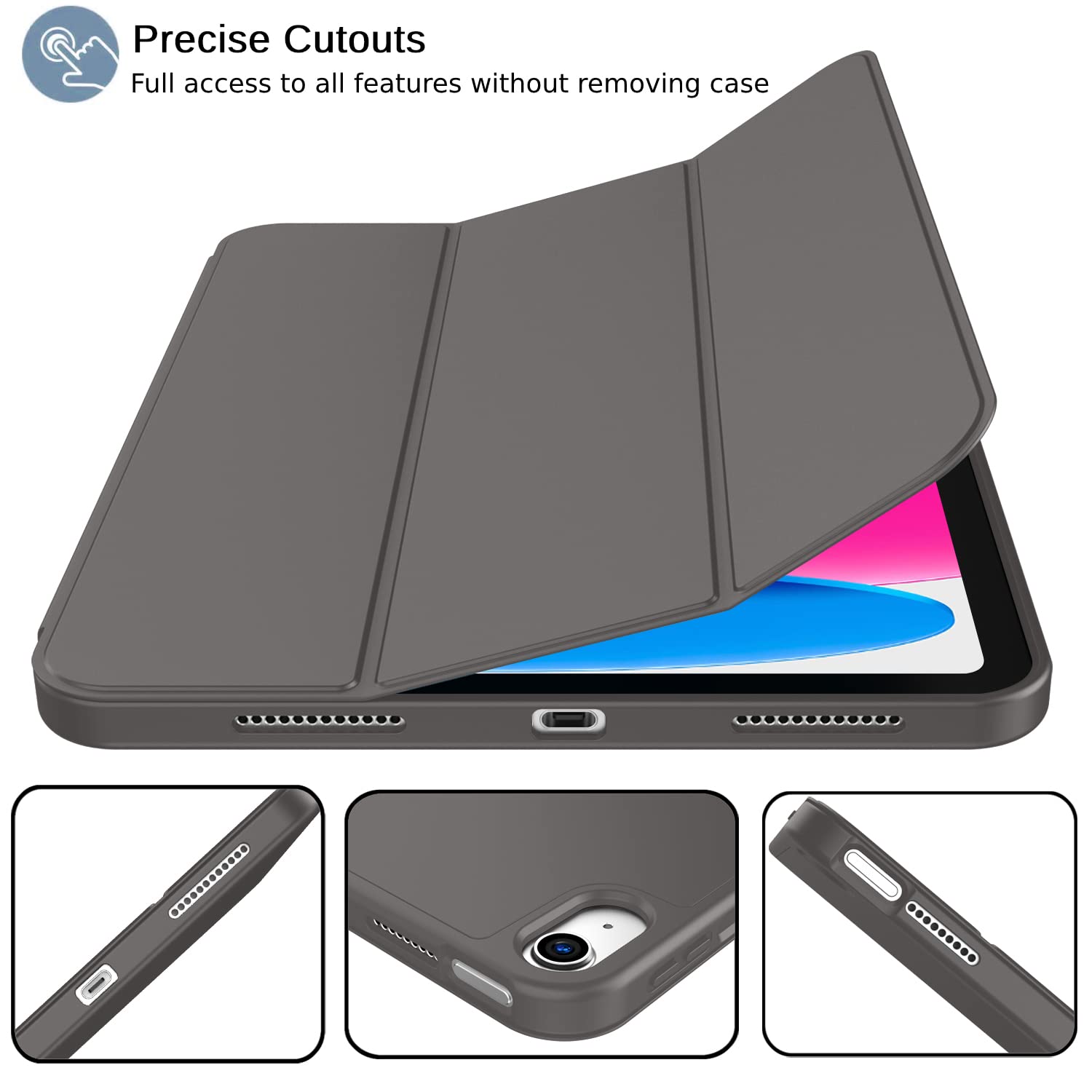 Imieet New Ipad (A16) 11Th Generation Case 11 Inch 2025, Ipad 10Th Generation Case 2022 10.9 Inch With Pencil Holder, Trifold Stand Smart Cover With Soft Tpu Back,Auto Wake/Sleep(Space Gray)