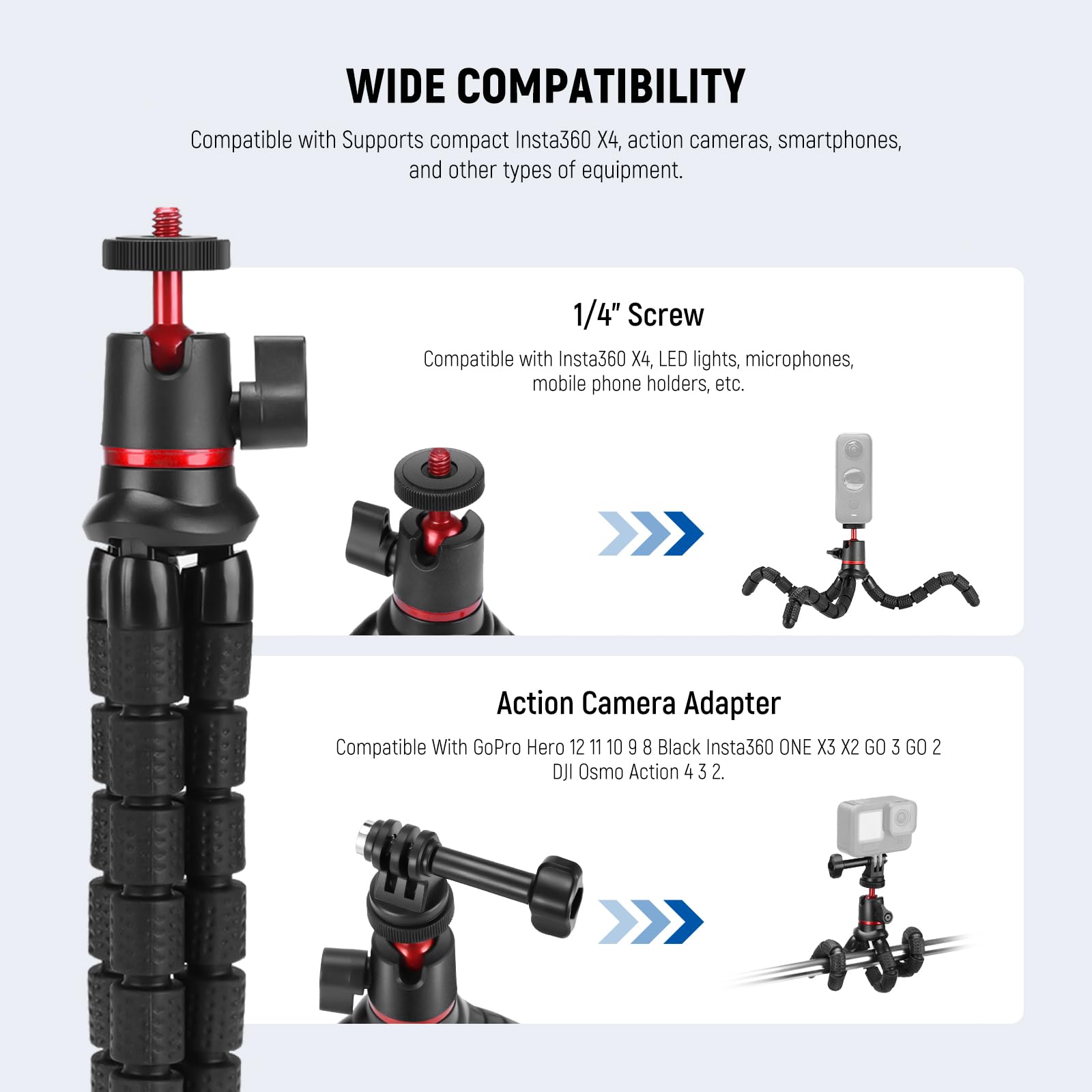 Neewer Tripod For Iphone With Remote/Action Camera Mount Adapter/Phone Holder, Mini Flexible Camera Phone Tripod Stand Compatibl