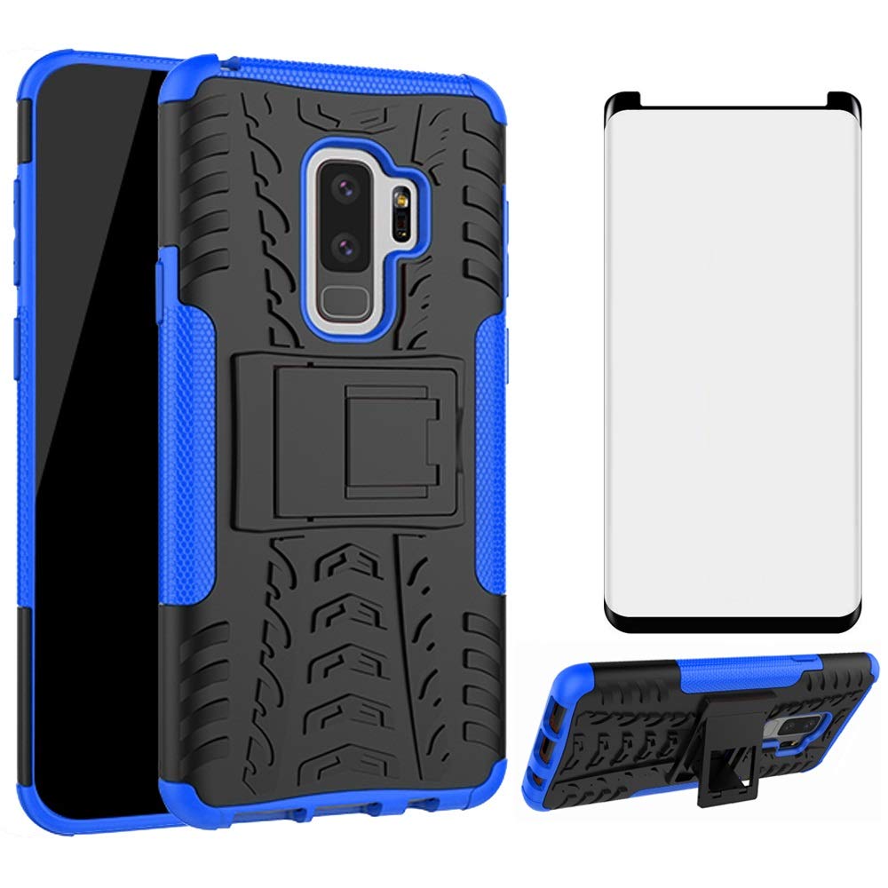 Phone Case For Samsung Galaxy S9 Plus With Tempered Glass Screen Protector Cover And Stand Kickstand Hard Rugged Hybrid Protecti