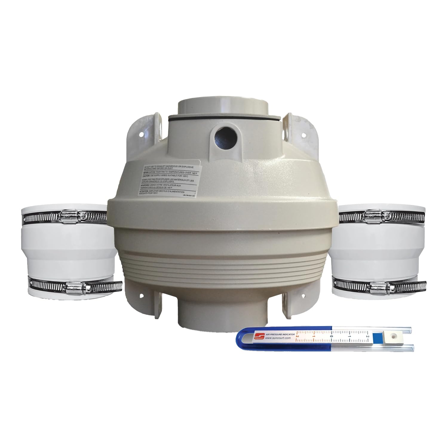 Suncourt Centrax Rdk04 3 Radon Fan Mitigation Kit, Indoor And Outdoor Installation, Inline Centrifugal Fan With Rubber Couplers