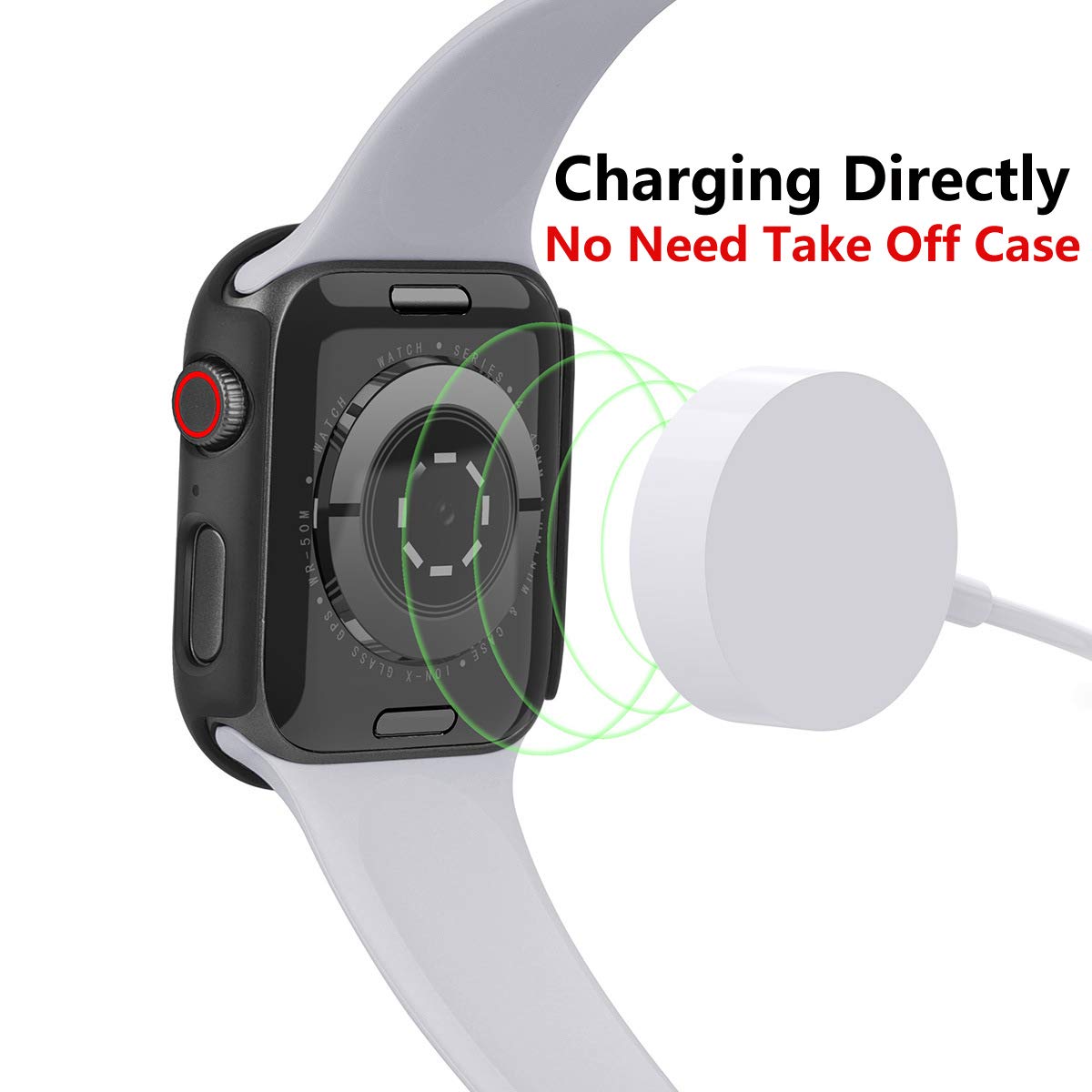 Hankn 2 Pack Hard Pc Case With Button For Apple Watch Series 6 5 4 Se 44Mm Tempered Glass Screen Protector Case, Full Coverage T