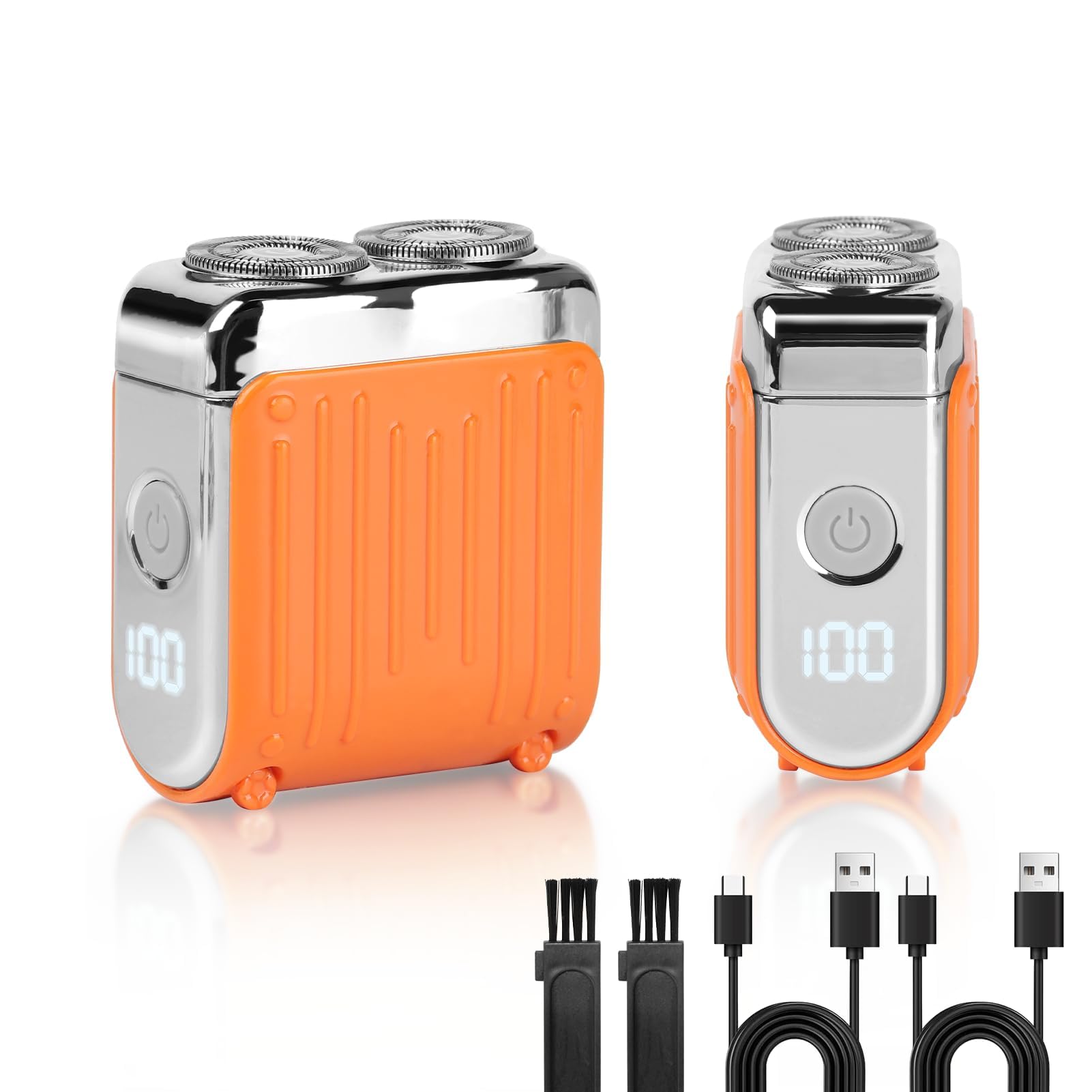 Mini Portable Electric Shaver for Men Double Head Travel Razor USB-C Rechargeable 2 Pack Orange Travel Shaver for Men Dry Shave 