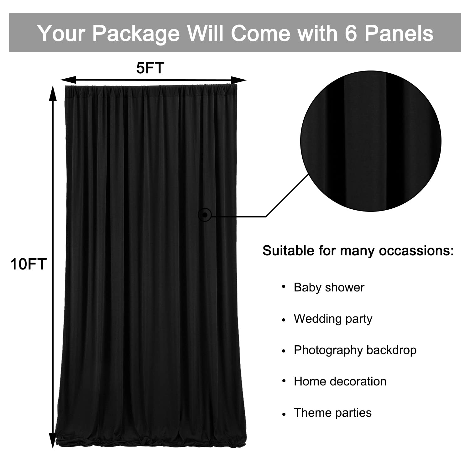 30Ft X 10Ft Wrinkle Free Black Backdrop Curtains For Parties, Thick Polyester Black Photo Backdrop Drapes Panels For Birthday We