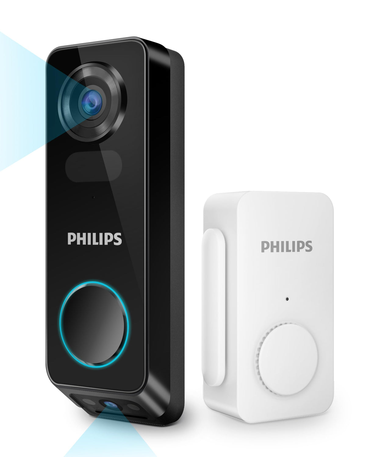 Philips Security Video Doorbell Camera Wireless (Chime Included), No Monthly Fee, Dual Cameras 2K Fhd With Motion Detection, 2-W