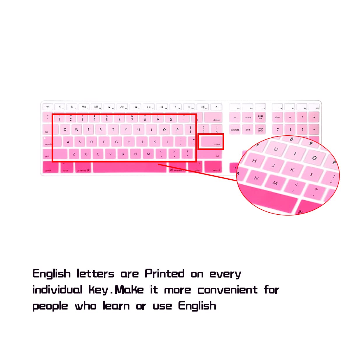 Hrh Ombre Pink Silicone Keyboard Skin Cover For Imac Wired Usb Full Size Keyboard With Numeric Keypad A1243(G6 Mb110Ll/B And Mb1