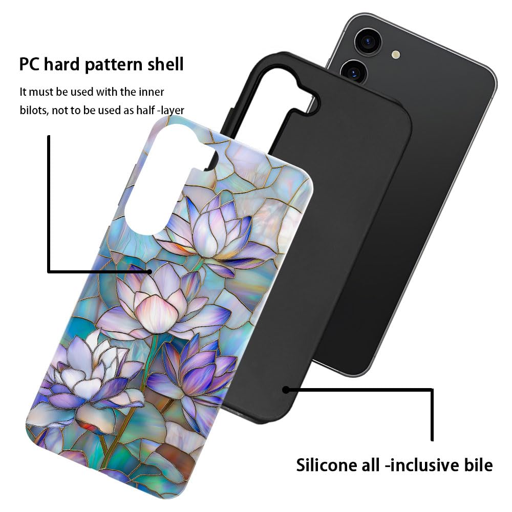 Djsok Compatible With Samsung Galaxy S23,Glossy Pc Anti-Scratch Shockproof Case - Lotus Stained Glass Pattern