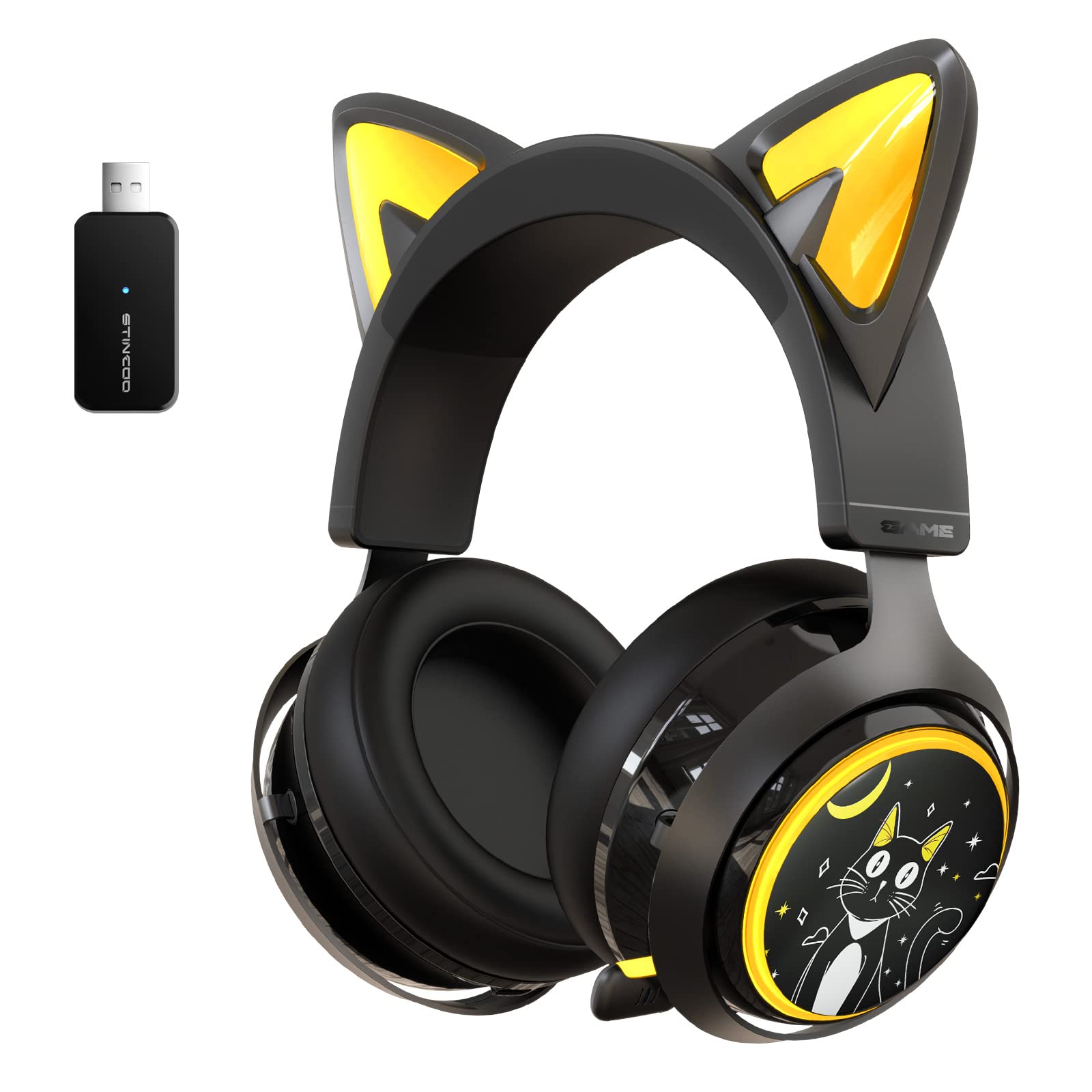 SOMIC GS510 Cat Ear Headset Wireless Gaming Headphones for PS5/ PS4/ PC, Cute Headset 2.4G with Retractable Mic, 7.1 Stereo Soun