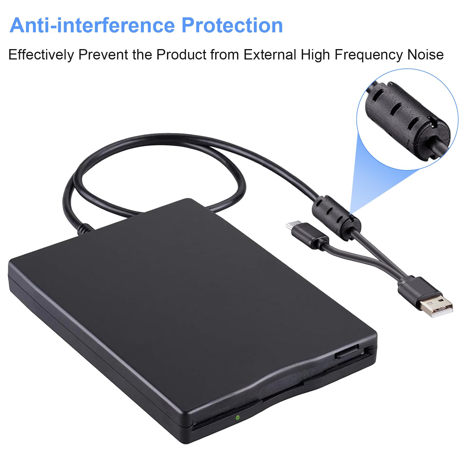 Tendak 3.5 inch External USB Type-C Floppy Disk Drive 1.44MB FDD Black
