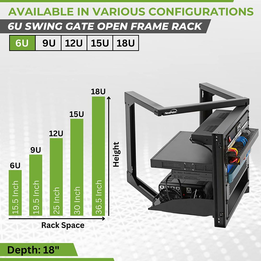 Navepoint 6U Server Rack With Swing Gate   6U Wall Mount Rack For 19 Inch It Equipment Open Frame Rack   Network Rack Wall Mount