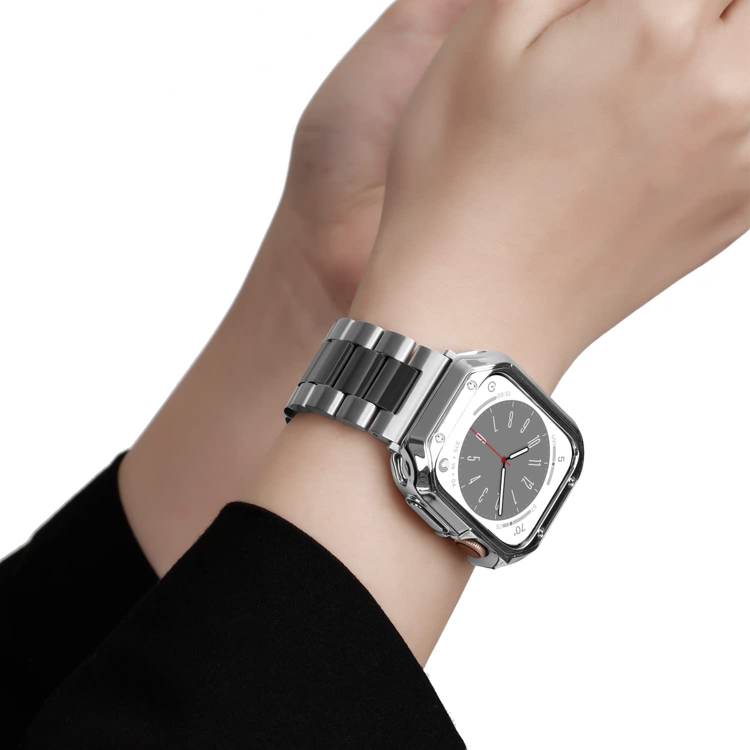 Itecfree For Apple Watch Metal Band With Case 41Mm,Stainless Steel Bands Metal Chain Bracelet Wrist Strap And Tpu Soft Case For