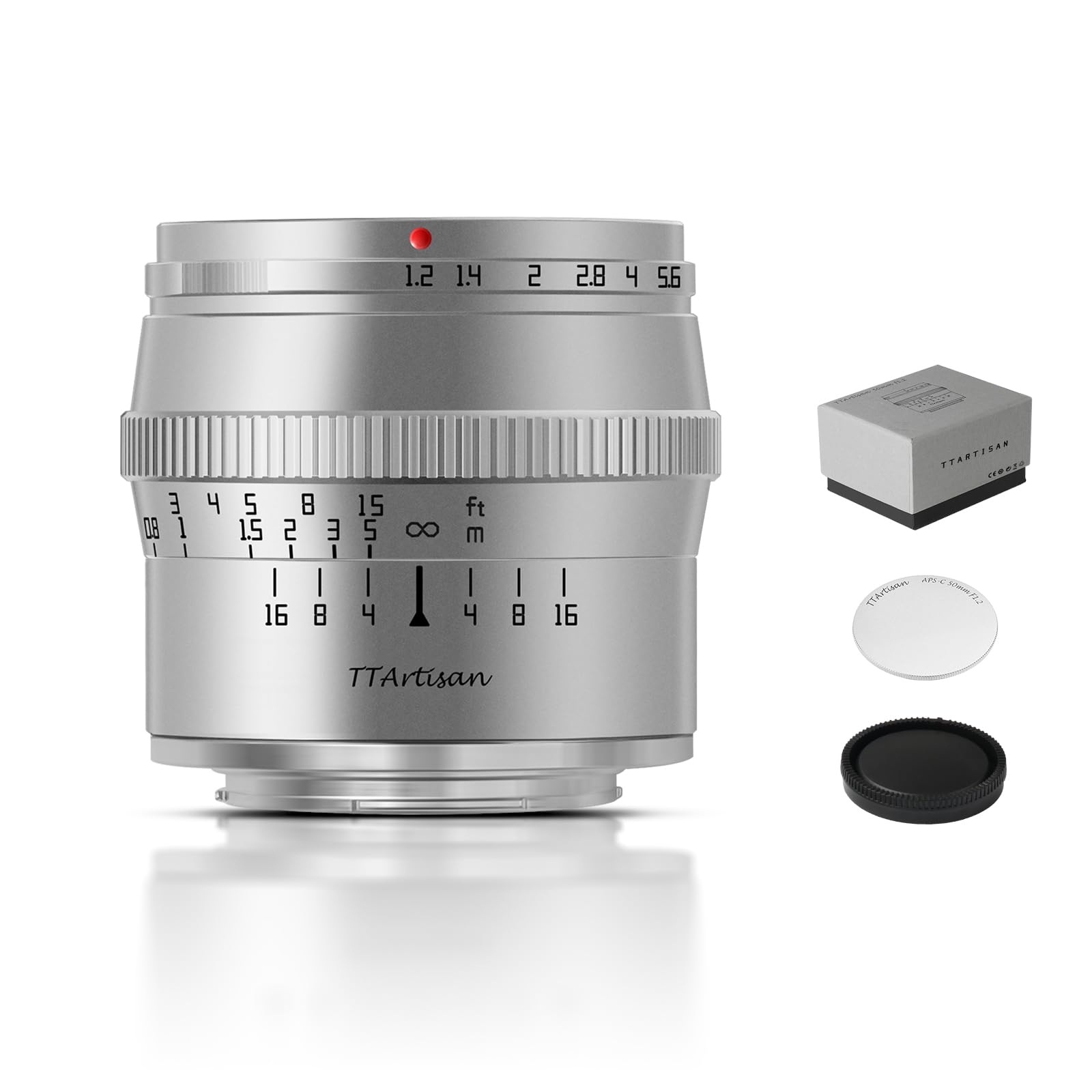Ttartisan 50Mm F1.2 Aps C Manual Focus Sliver Lens For Sony E Mount Camera Like A5000 A5100 A6000 A6100 A6300 A6400 A6500 A6600 Nex 3 Nex 3N Nex 3R Nex 5T Nex 5R Nex 5 Nex 5N Nex 7 Nex 5C