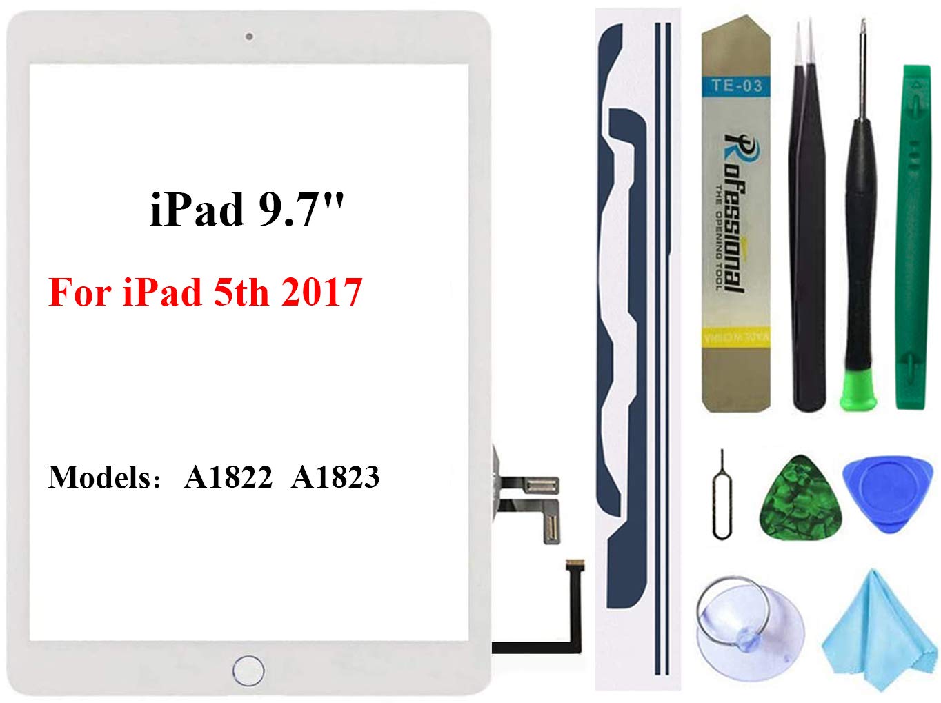 Dedia White Touch Screen Replacement For Ipad 5 2017 9.7 Inch, A1822 A1823 Digitizer Glass Assembly With Home Button + Pre Insta