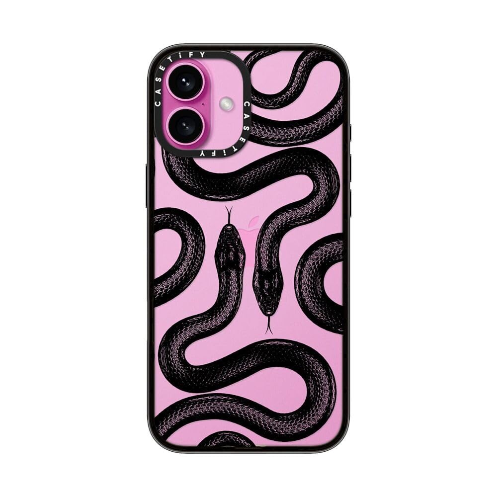 Casetify Compact Case For Iphone 16 Plus [Lightweight / 4 Ft. 2X Military Grade Drop Protection/Slim]   Black Kingsnake   Clear