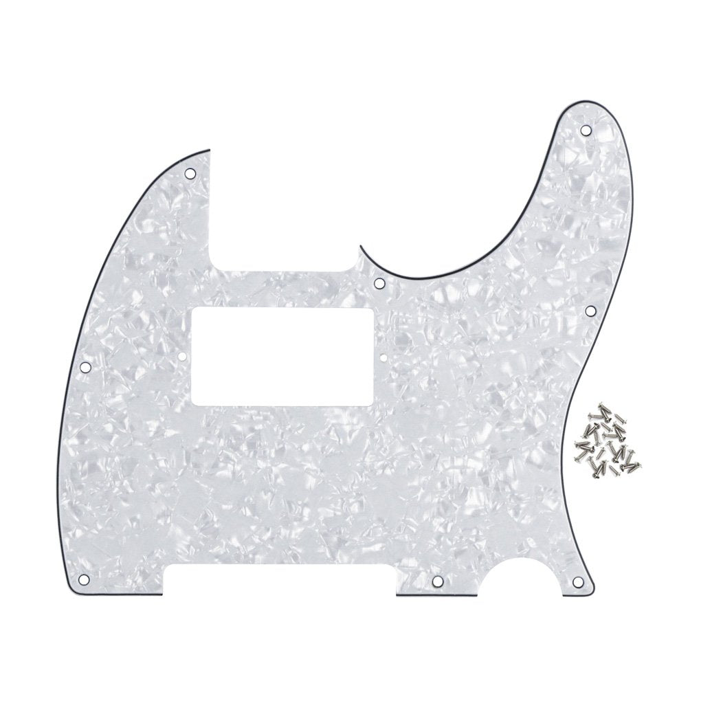 Fleor 8 Hole Tele Pickguard Guitar Humbucker Pick Guard Hh With Screws Fit Usa/Mexican Fender Standard Telecaster Part, 4Ply Whi