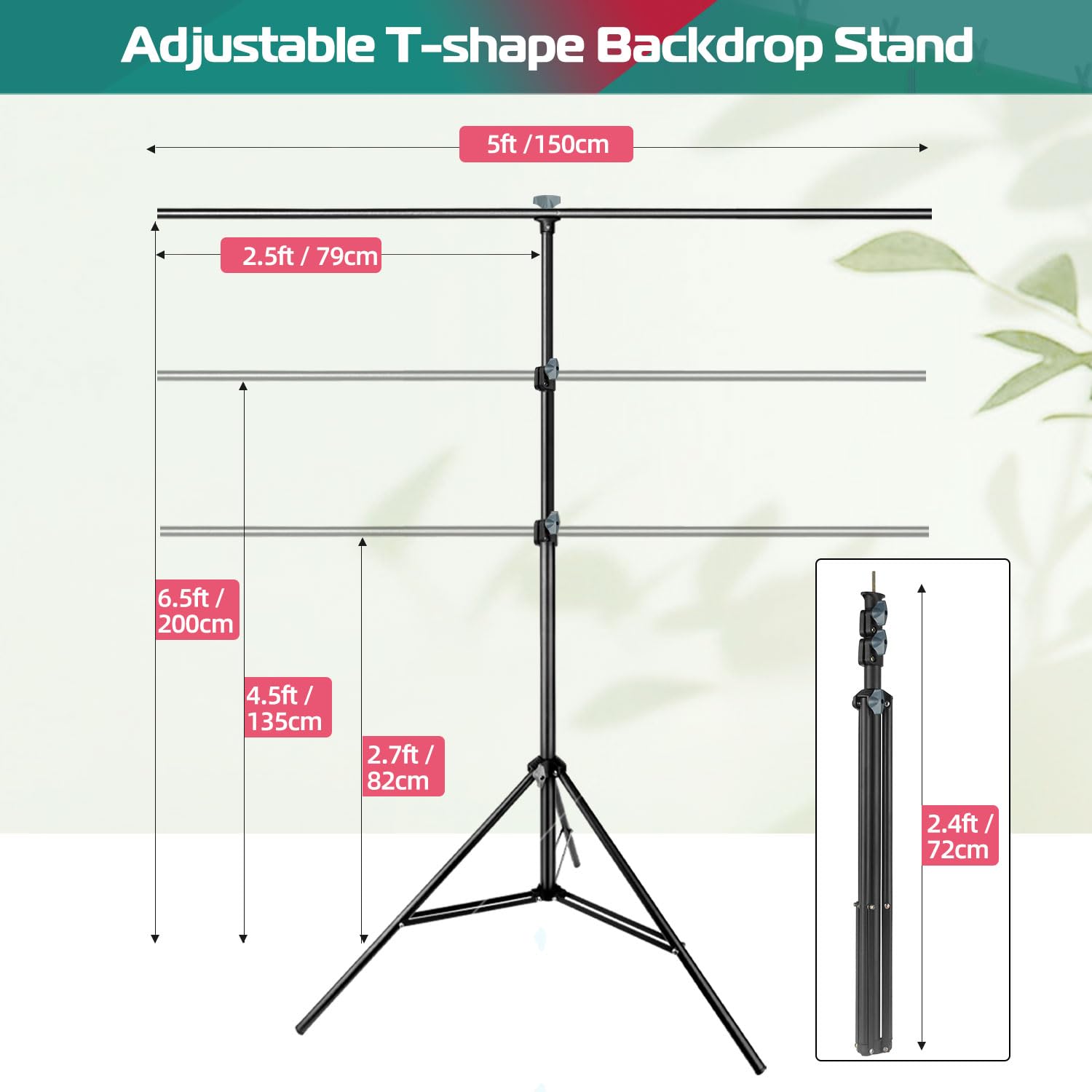 Jebutu Green Screen Backdrop Stand Kit With Heavy Duty Metal Clamp Holder For Streaming, 5X6.5Ft Portable Green Screen With Stan