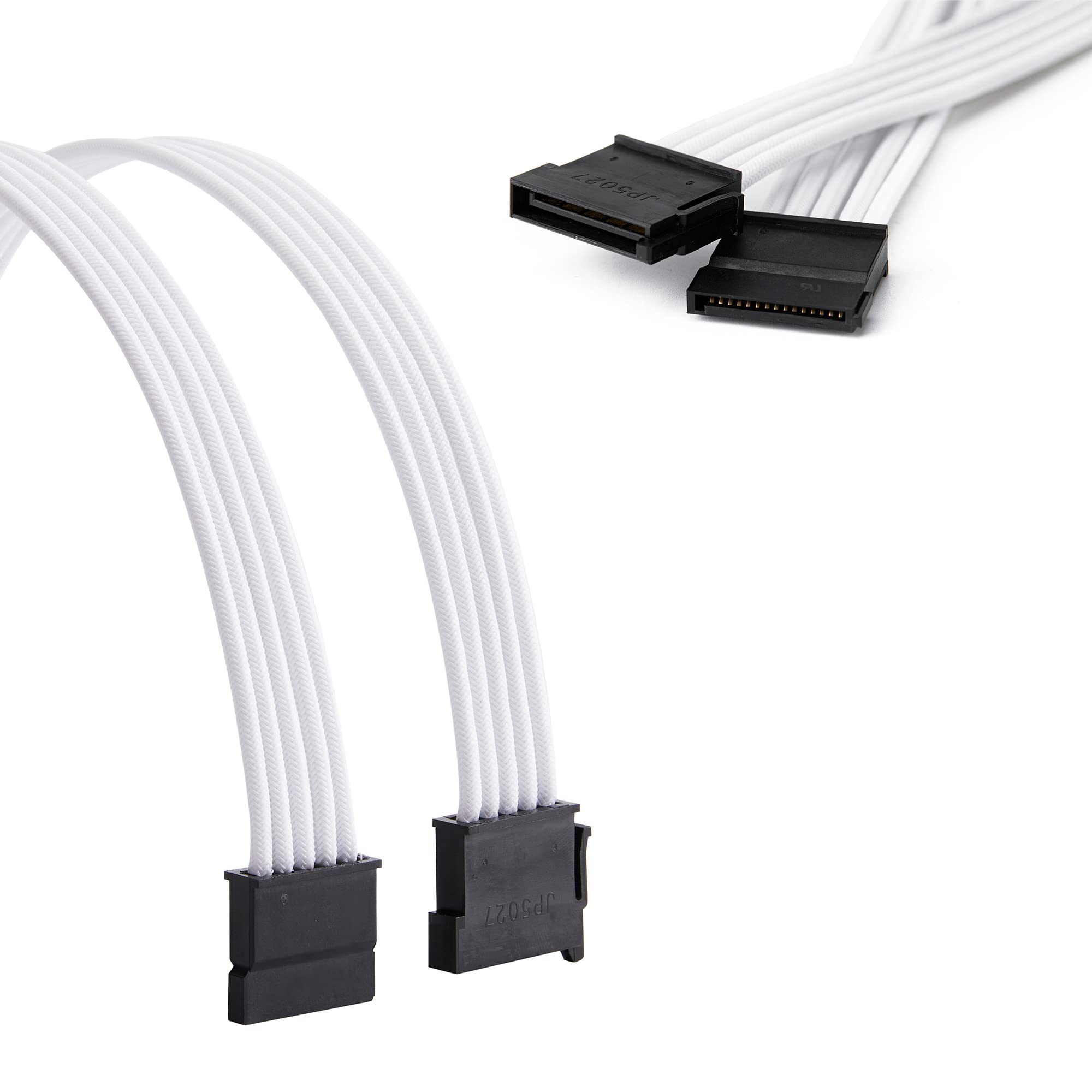 Formulamod Sata + Molex Power Extension Cable Kit, Male To Female 11.8 Inch Extender Sleeve Power Cables (White)