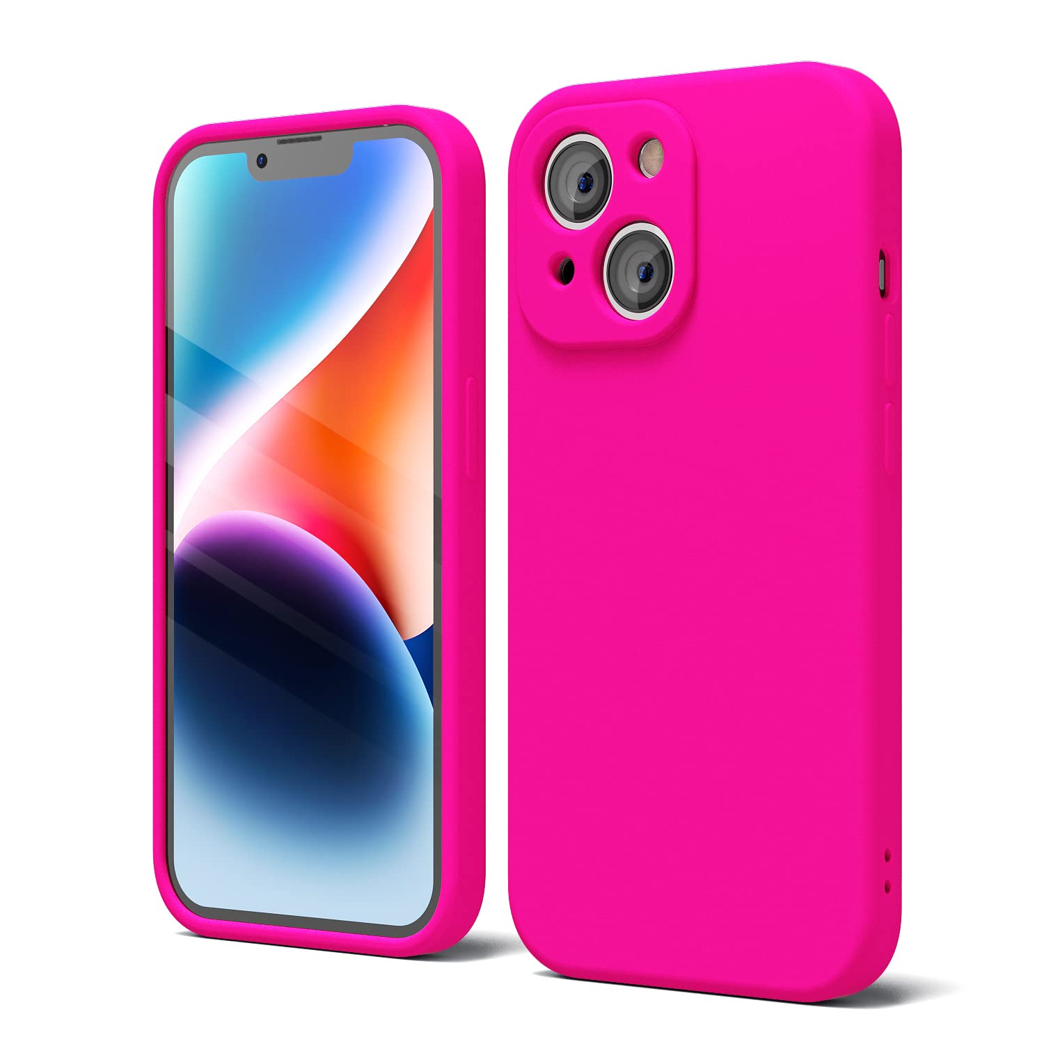 Oakxco For Iphone 14 Plus Phone Case Liquid Silicone, Fluorescent Bright Solid Color, Cute Thin Slim Soft Rubber Tpu Plain Smoot