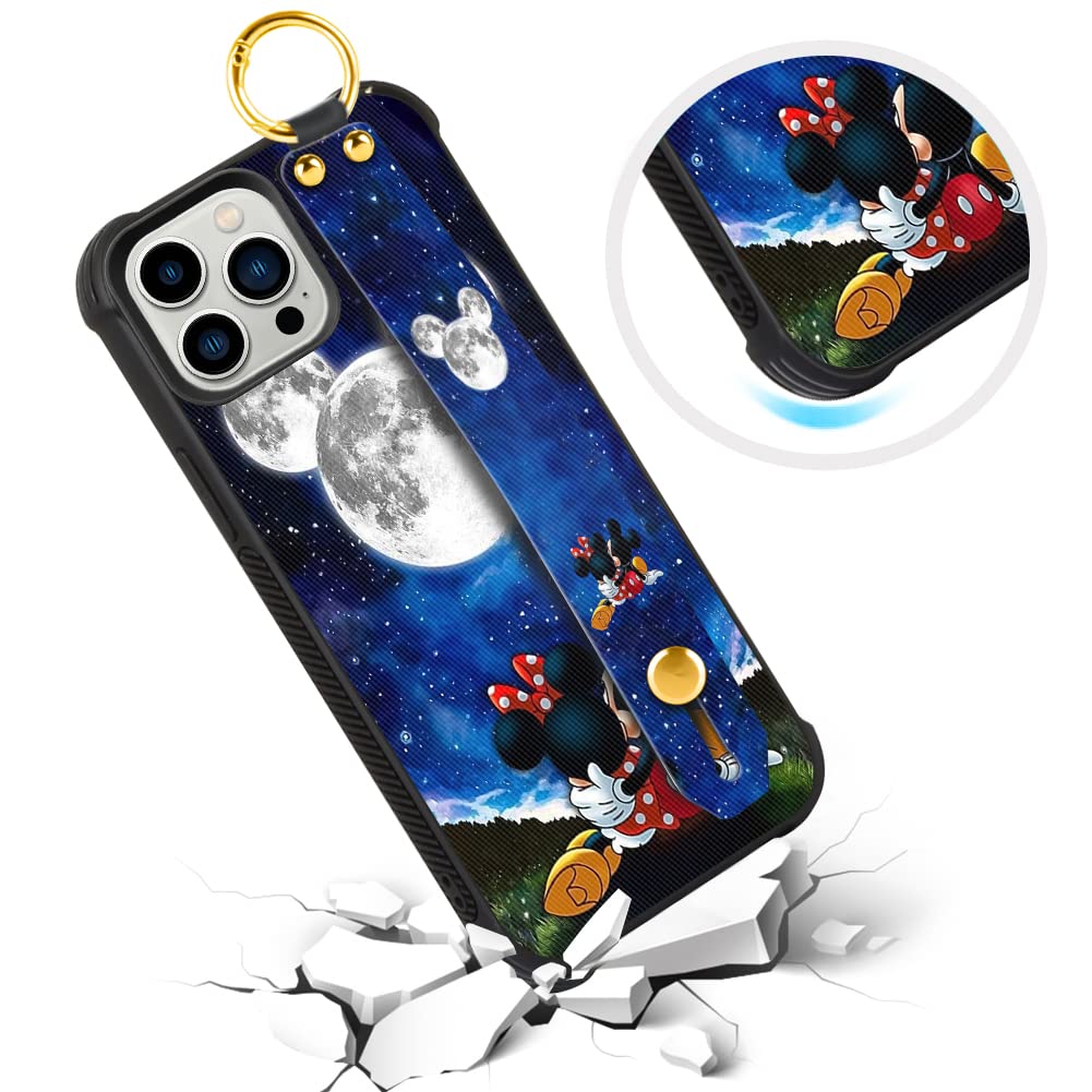 Cartoon Case For Iphone 14 Pro Max Case 6.7 Inch (2022) Cute Mickey Minnie Moon Cartoon Character Design With Lanyard Wrist Stra