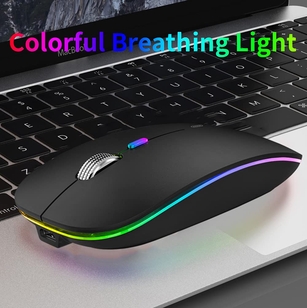 Uiosmuph Led Wireless Mouse, G12 Slim Rechargeable Silent Mouse, 2.4G Portable Usb Optical Computer Mice With Usb Receiver And T