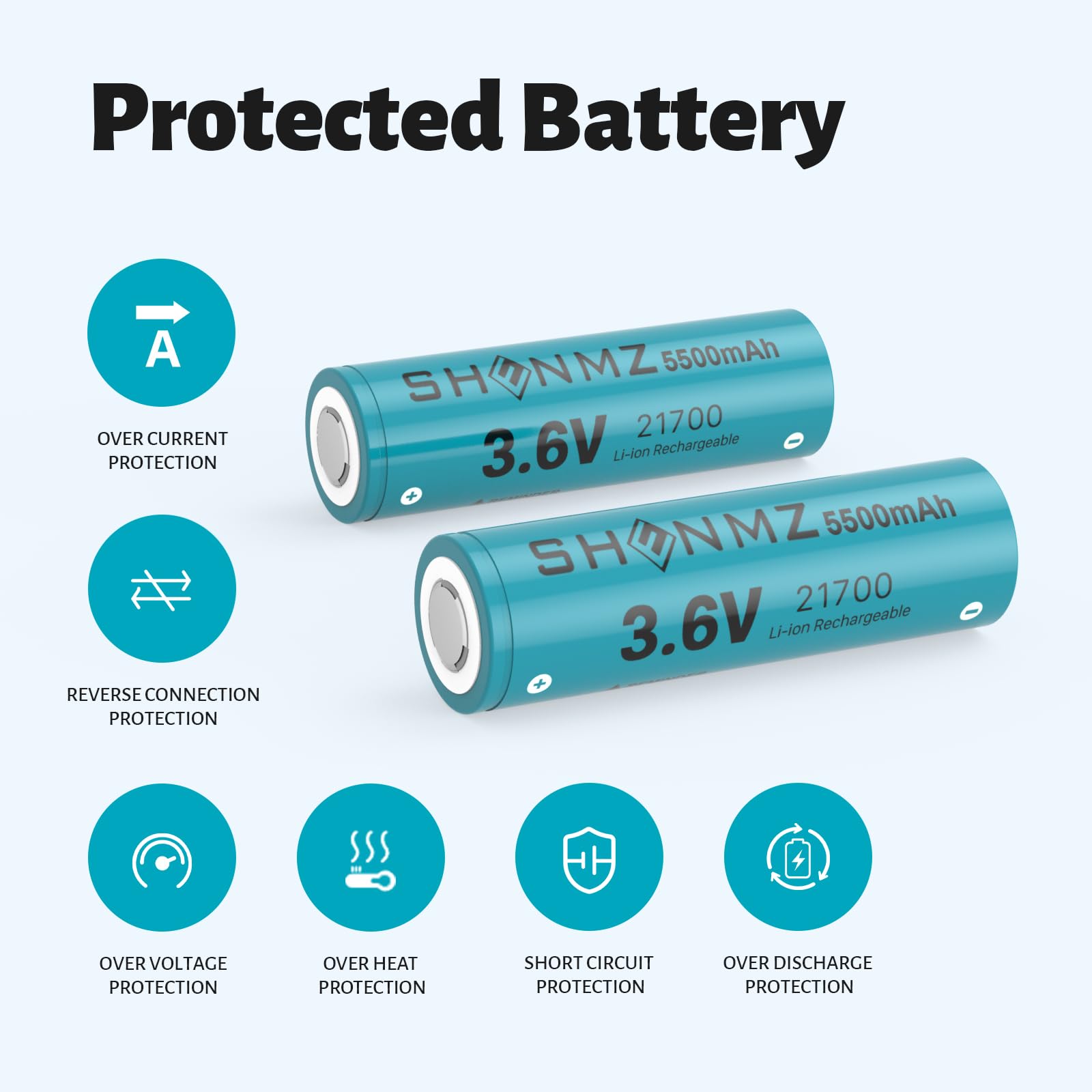 Shenmz 2 Pack Battery For 3.6V 5500Mah Flat Top Rechargeable Battery For Electronic Devices,Such As Led Flashlights, Emergency L