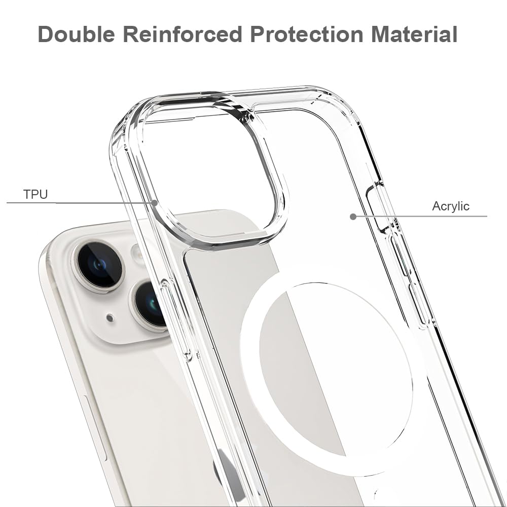Pinlisheng Magnetic For Iphone 15 Case 6.1 Inch,Compatible With Magsafe,Shockproof Anti Scratch Clear Thin Slim Phone Case.Clear