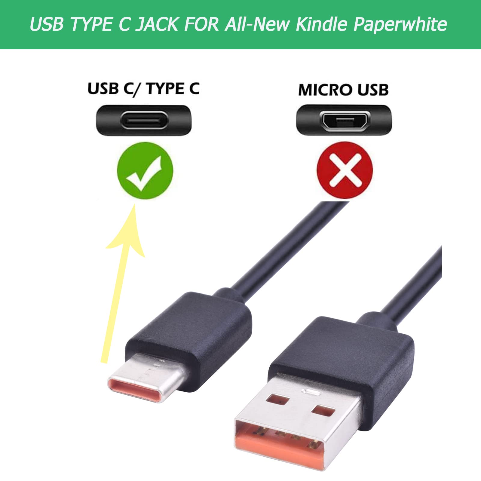 10Ft Usb C Charger Cable Power Cord Wire Compatible With All New Kindle Paperwhite 8G, Paperwhite Signature Edition 32G & Paperwhite Kids 11Th Generation Or 2021 & Newer (Not For Older Version)