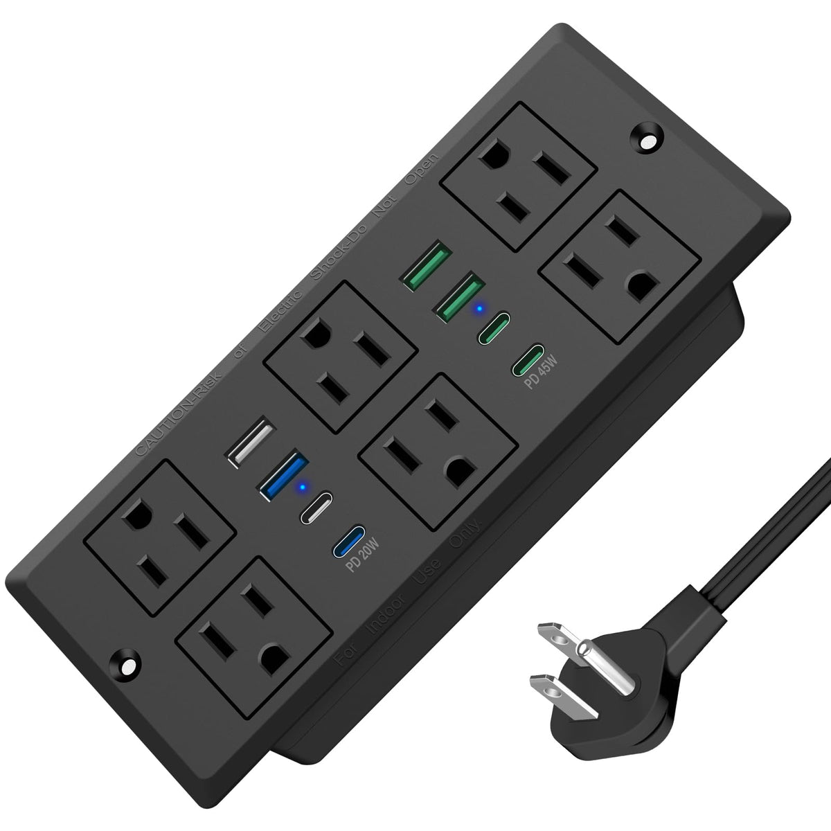 Vilong 14 In 1 Recessed Power Strip With Pd 45W Usb C, Flush Mounted Drawer Outlet, 6 Outlets & 8 Usb Ports, 45 Flat Plug, 6Ft E