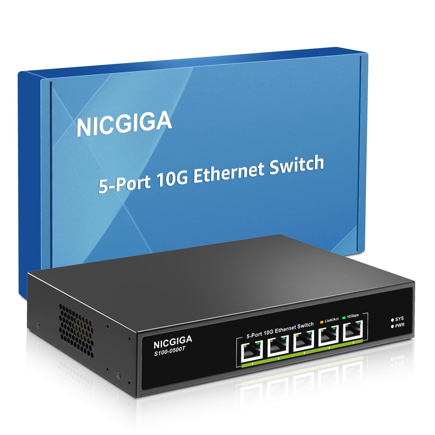 5 Port 10G Ethernet Switch Unmanaged,With 5X 10Gb Base T Rj45 Ports, Nicgiga 10Gbps Network Switch Easy For 10G Nas,Pc,Wifi7 Rou