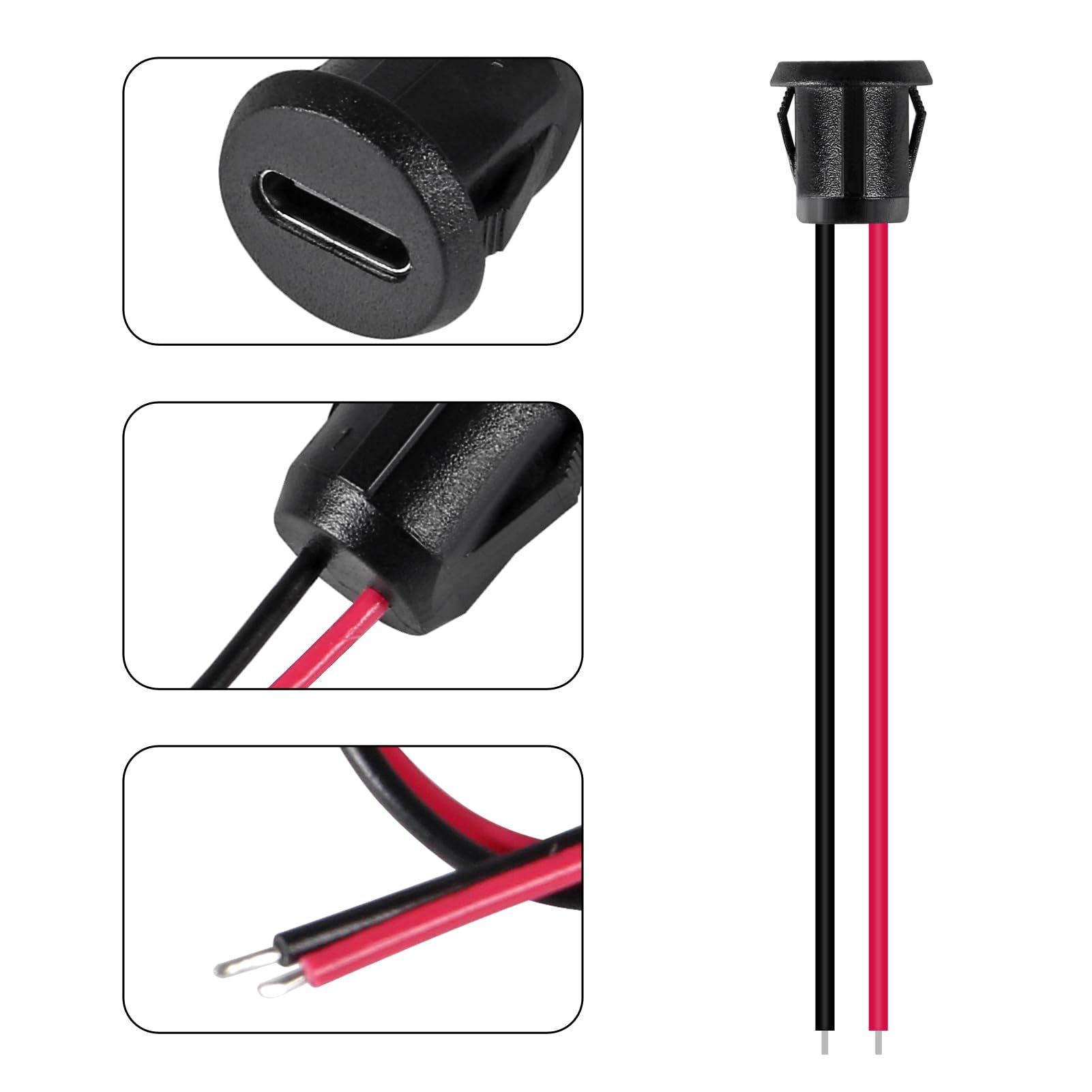 Xiitia 8Pcs Type C Female Chassis 2 Pin Type C Female Socket Connector Waterproof Jack Female Charging Port 3A Usb C Charger Plu