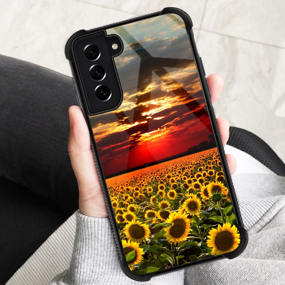 ZHEGAILIAN Phone Case Compatible Samsung Galaxy S21 Ultra 5G Sunflowers Field TPU Organic Glass