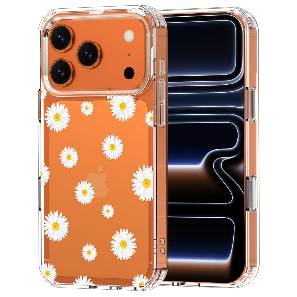 MOSNOVO for iPhone 17 Pro Case | Military Grade 6.6ft Drop Tested | Camera Control | Clear with White Daisy Design