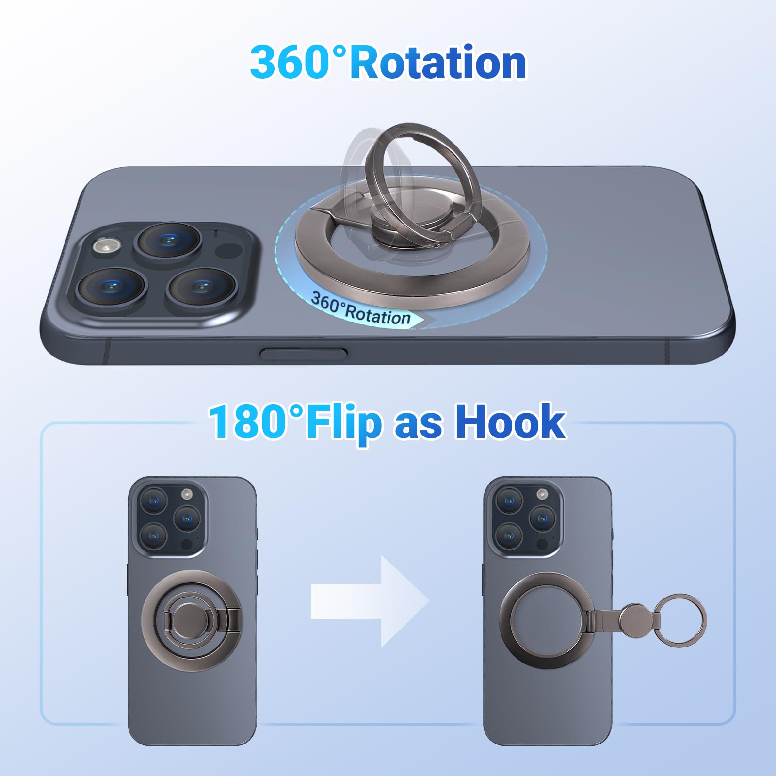 Cisid Magnetic Phone Ring Holder, Long Grip As Hook, Cell Phone Grip For Hand Finger Holder Kickstand Phone Stand For Desk Compa