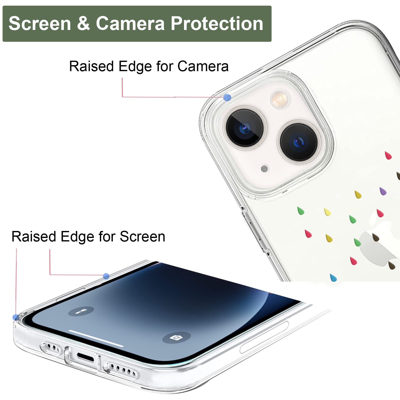 Unov Case Compatible With Iphone 14 Iphone 13 Case Clear With Design Embossed Pattern Soft Tpu Bumper Slim Protective 6.1 Inch (