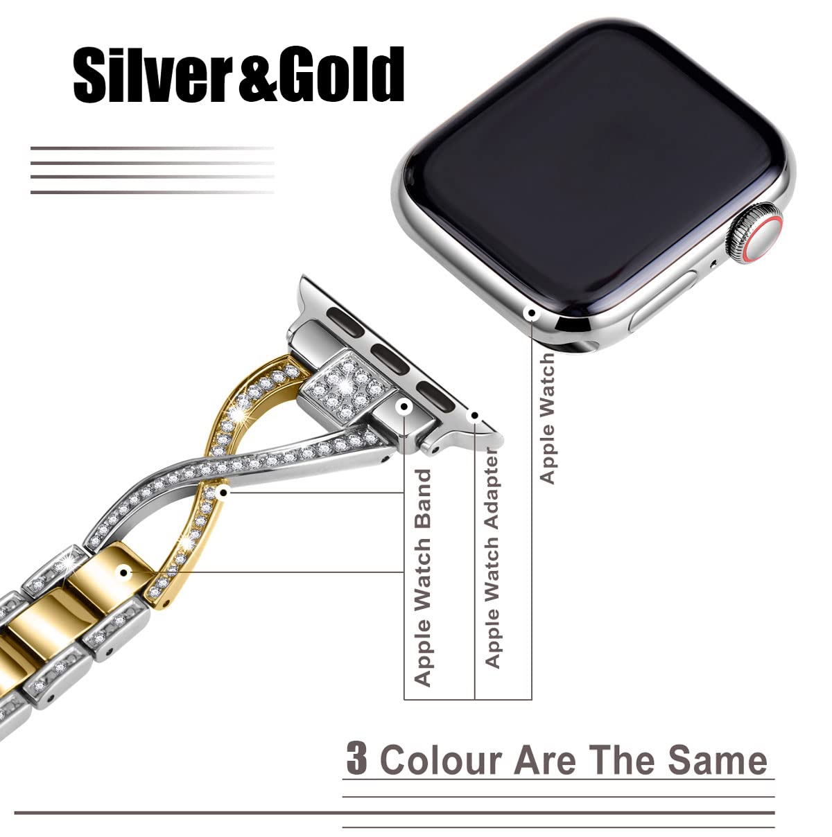 Jfdragon For Apple Watch Band 42Mm 44Mm 45Mm 46Mm 49Mm Women Series10 9 8 7 6 5 4 Se Iwatch Bands Bling Metal Bracelet Cute Dres