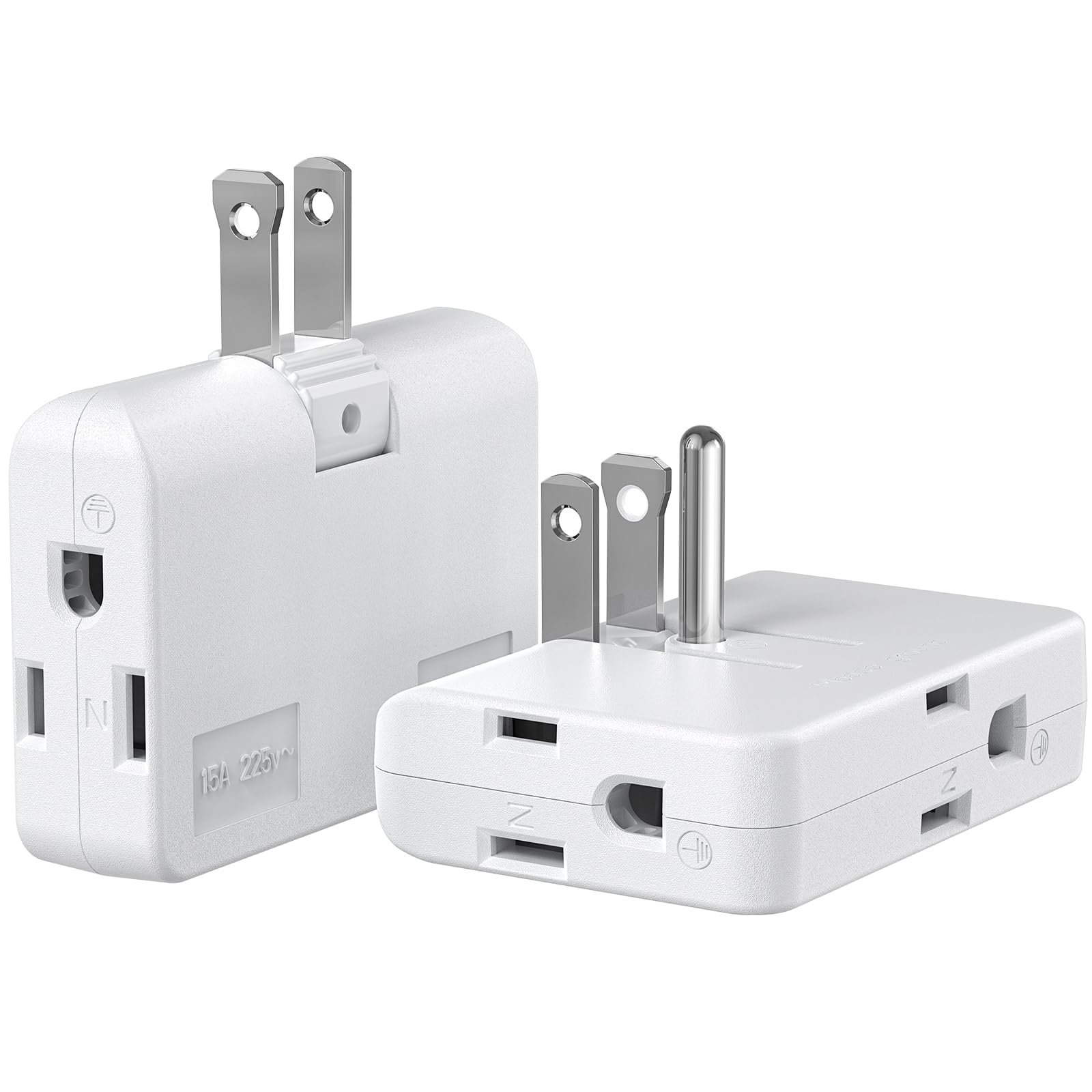 Etwincoo 2 3 Prong Adapter Swivel Polarized Grounding Converter, Fireproof 3 Outlet Adapter For Household, 2 Pack