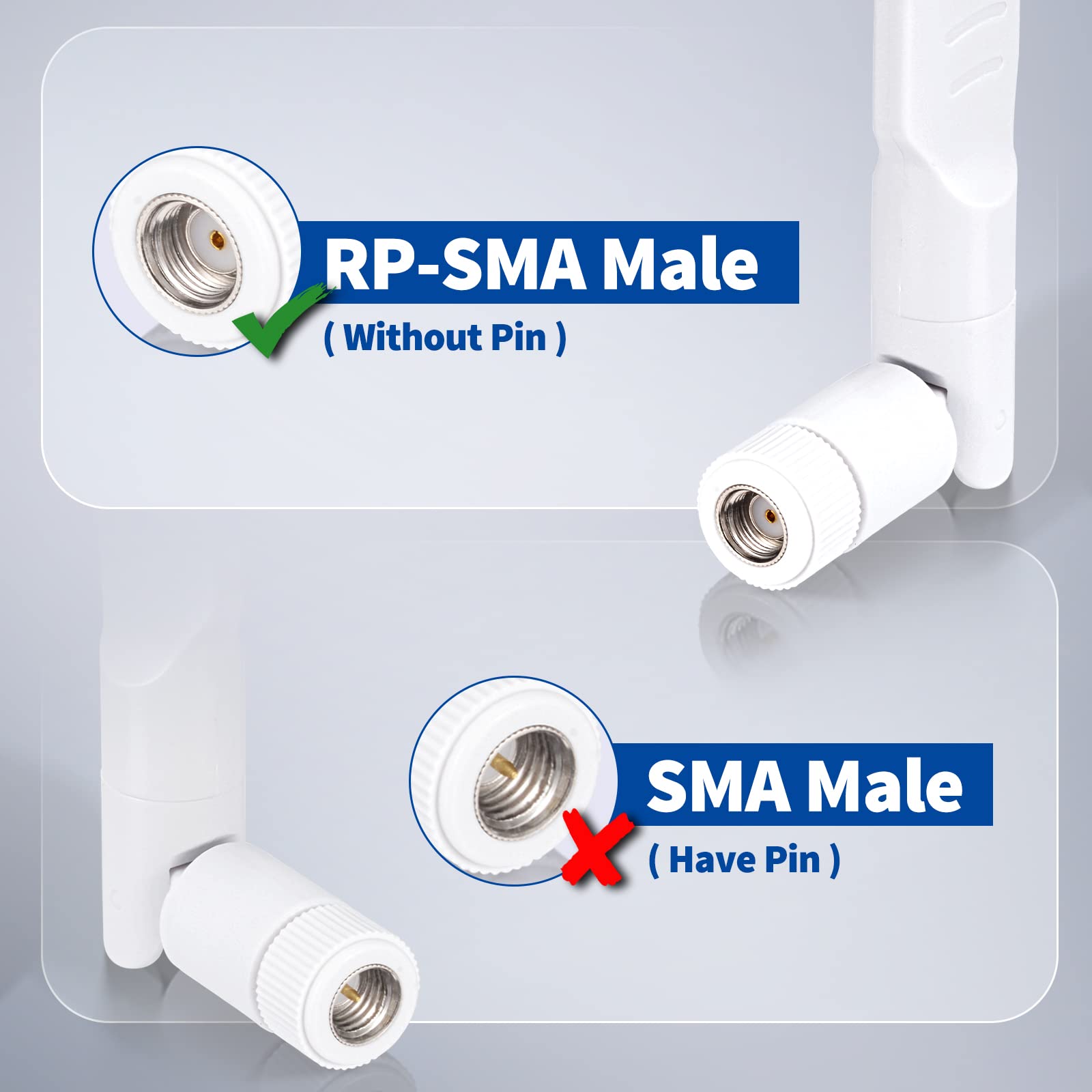 Bingfu Dual Band Wifi 2.4Ghz 5Ghz 5.8Ghz 8Dbi Mimo Rp Sma Male White Antenna (2 Pack) For Wifi Router Wireless Network Card Usb