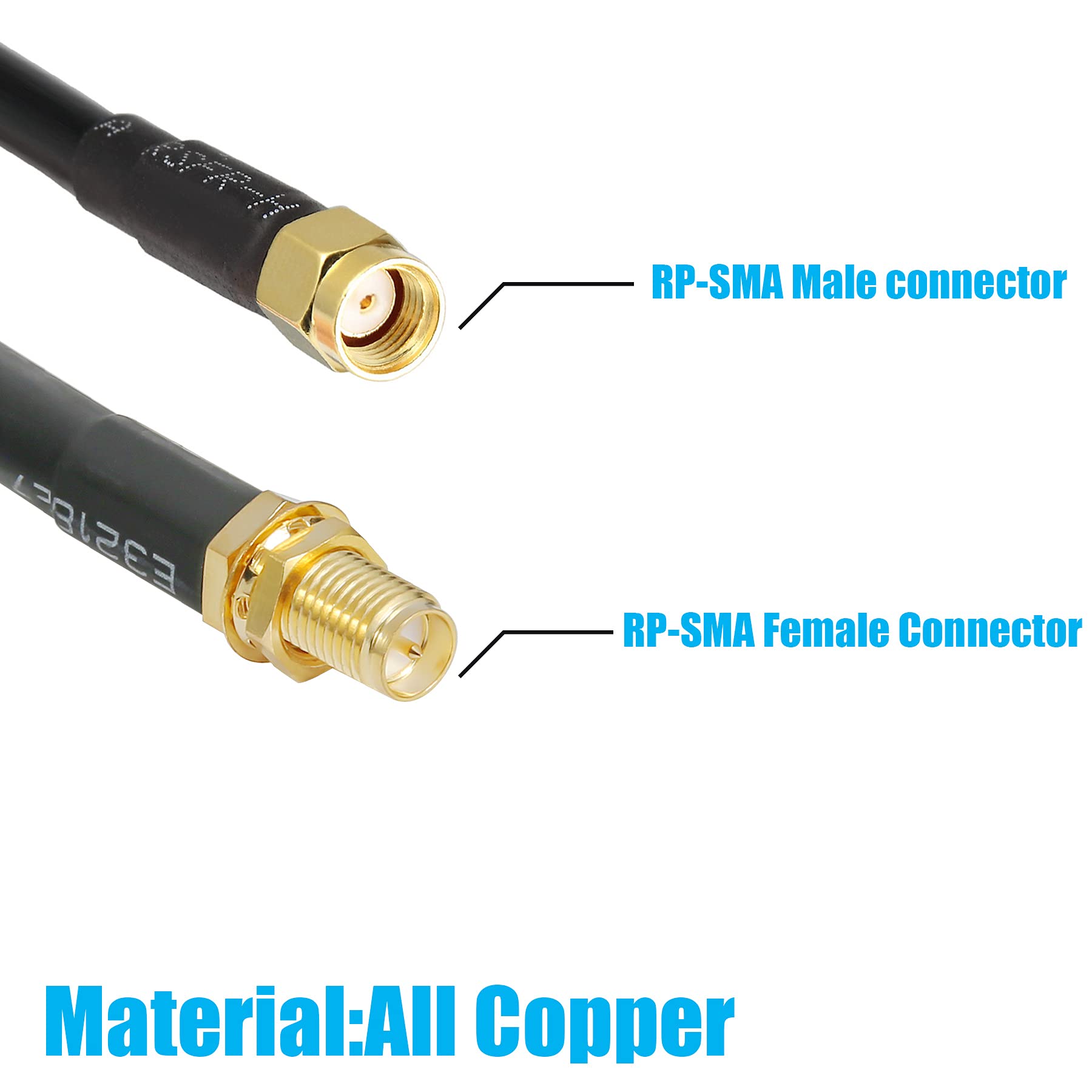 Wizace 15 Ft Rp Sma Male To Rp Sma Female S Mr240 Extension Cable (50 Ohm), Pure Copper Low Loss Coax Jumper For Wifi Router Wireless Network Card Security Ip Camera Hotspot Miner To Antenna