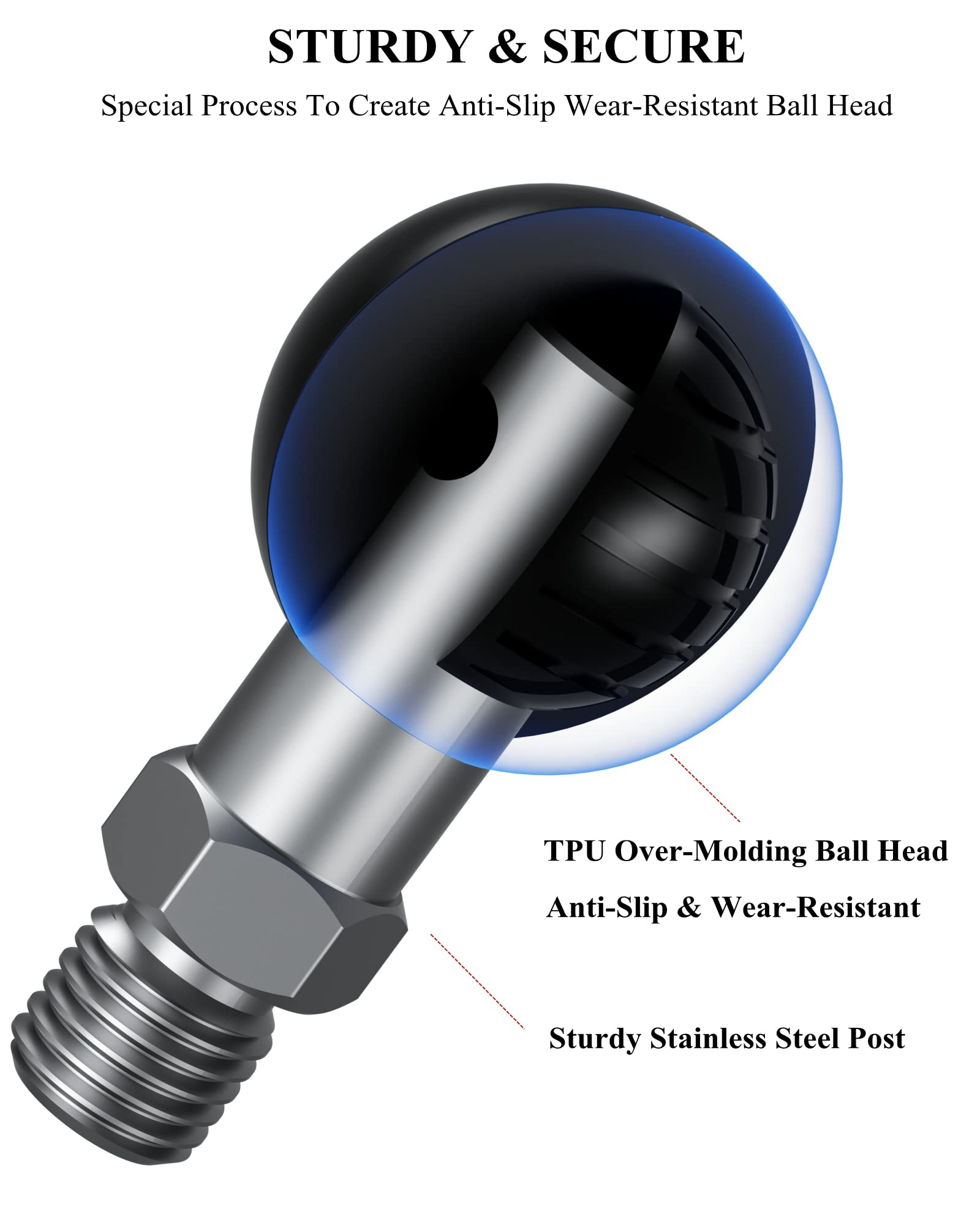 Brcovan 2 Pack, 1'' Ball Adapter With M10 X 1.25 Threaded Post Compatible With Ram Mounts B Size 1 Inch Ball Double Socket Arm