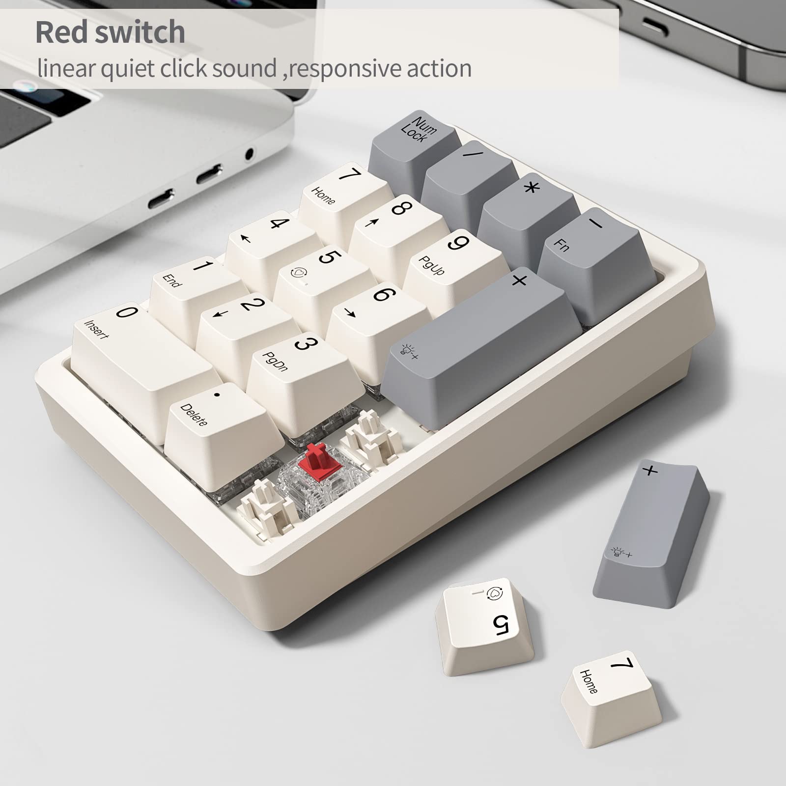Kisnt Number Pad, Mechanical Numpad Wired Usb Standard 17 Keys Hot Swappable Numeric Keypad With Pbt Keycaps White Backlit Keypa