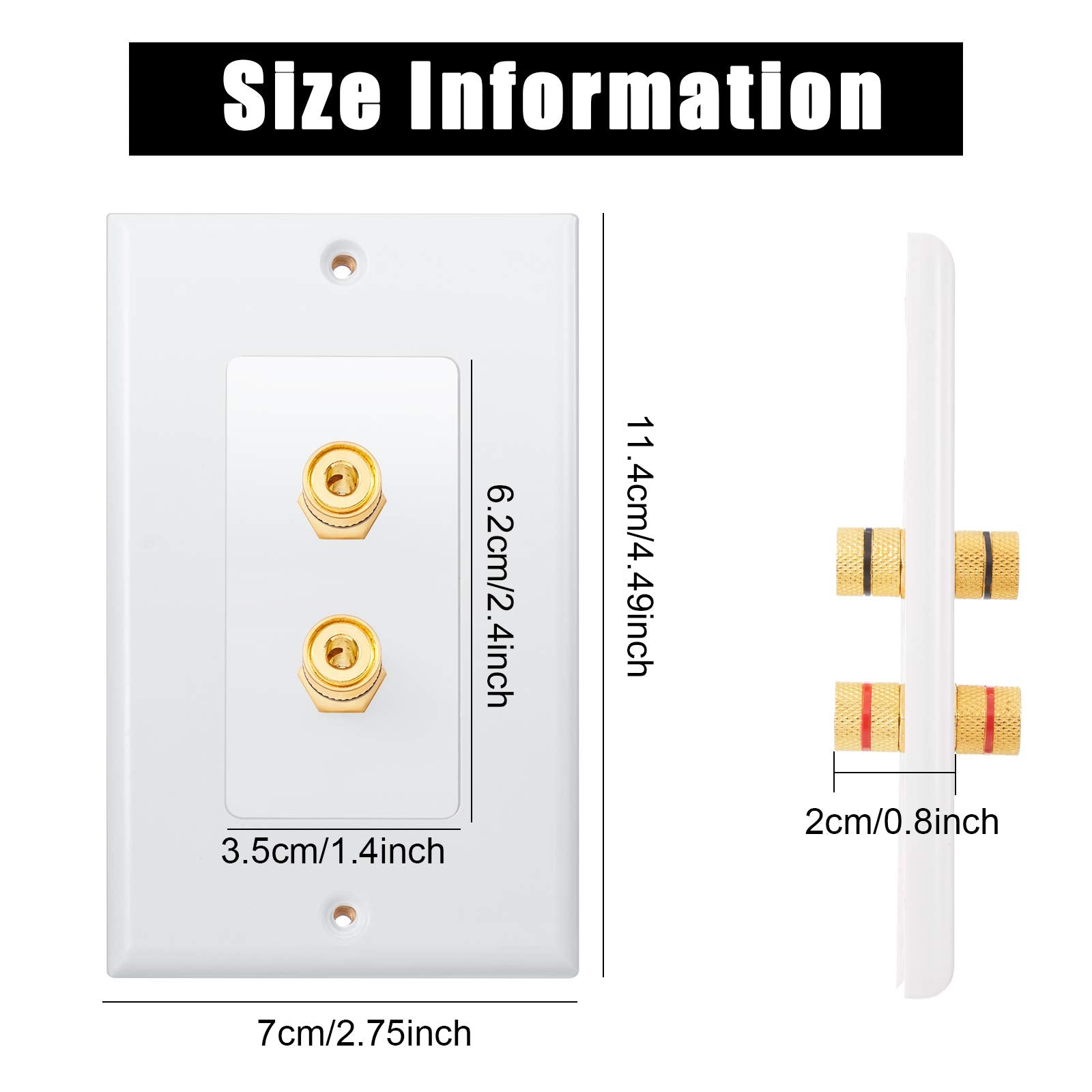 4 Pack Single Gang 1.0 Speaker Wire Wall Plate (Banana Plug Wall Plate) For 1 Speaker, White