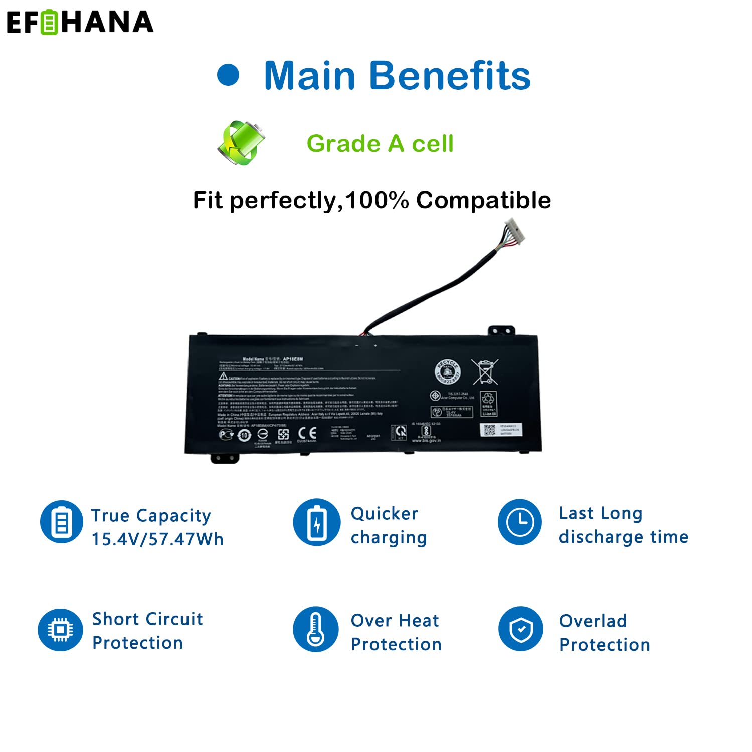 Ap18E8M Ap18E7M Battery For Acer Nitro 5 An515 44 An515 44 R99Q An515 55 An515 52 An515 43 An515 45 An517 52 Nitro 7 An715 51 As