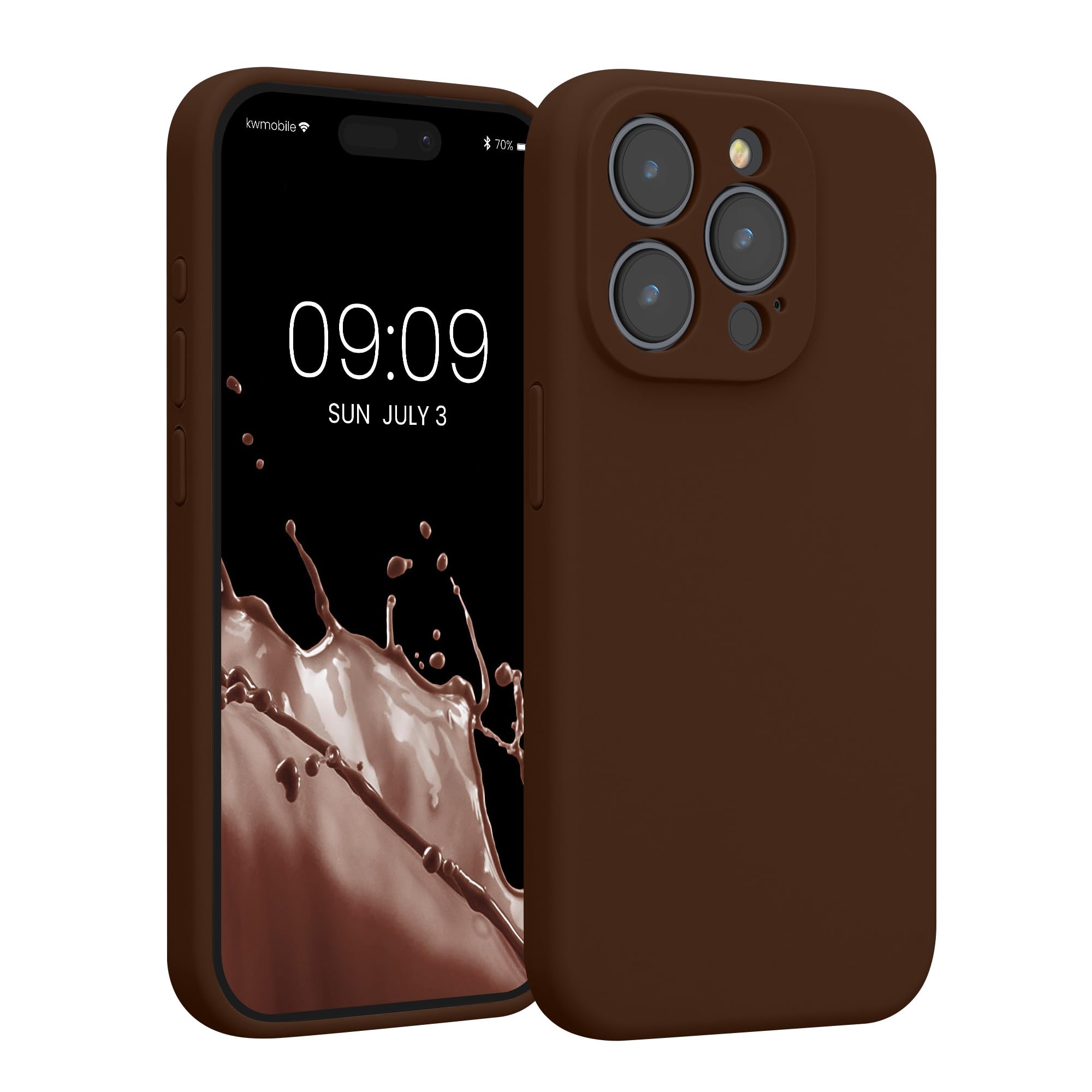 kwmobile Case Compatible with Apple iPhone 15 Pro Case - Slim TPU Silicone Phone Cover - Soft Touch Finish - Chocolate