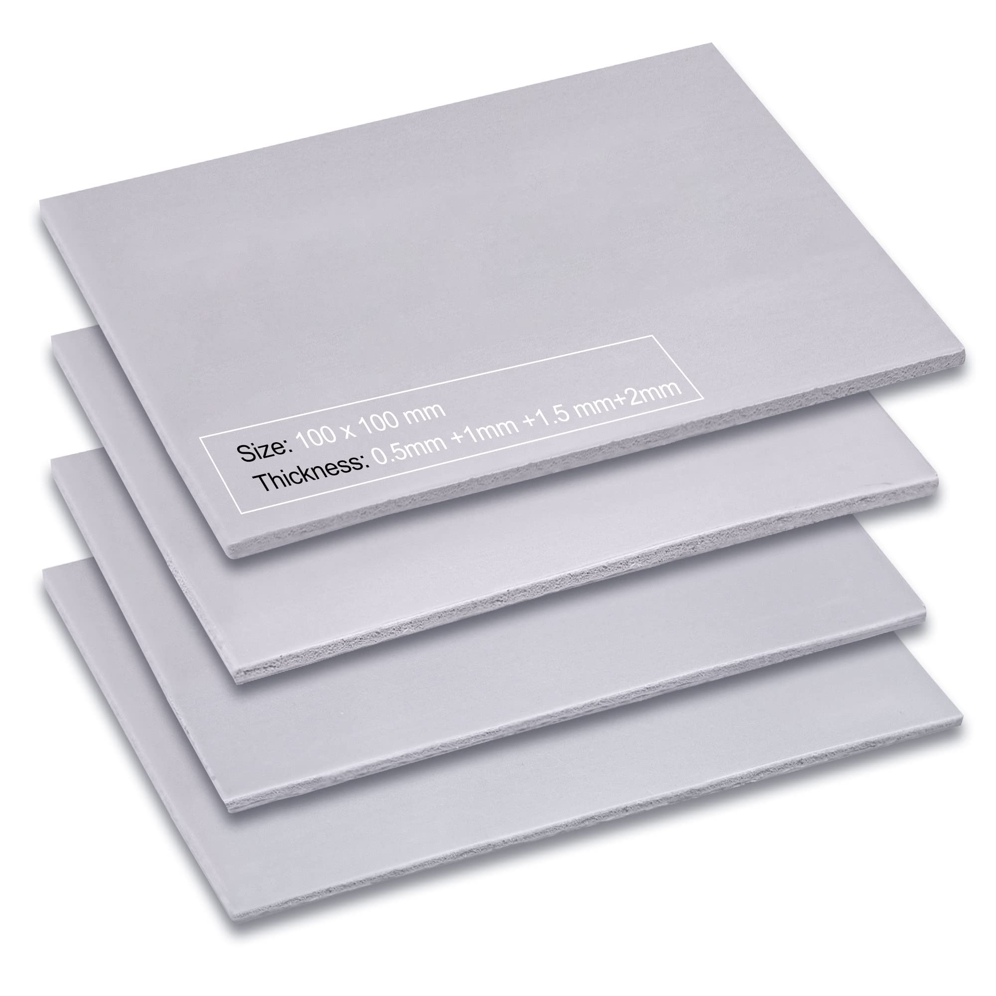 4 Pack 13W/M.K Thermal Pads, 100 X 100Mm 0.5Mm+1Mm+1.5Mm+2Mm Silicone Cooling Pad Non Conductive Heat Resistance Extreme Odyssey