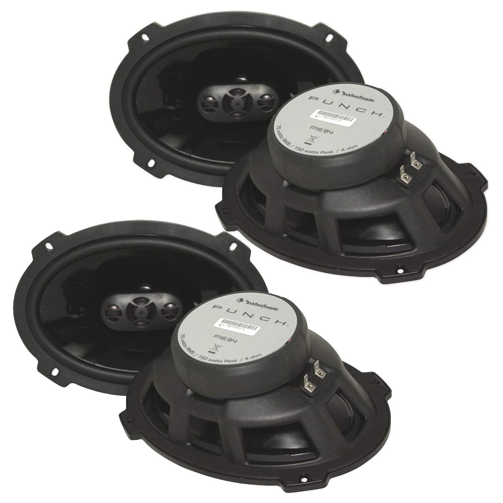 (4) Rockford Fosgate P1694 600 Watt 6X9 Punch Series 4 Way Car Audio Speakers   Flexfit Basket Design   Oem Adapter Plate Included Pei Dome Tweeter Butyl Midrange Rubber Surround