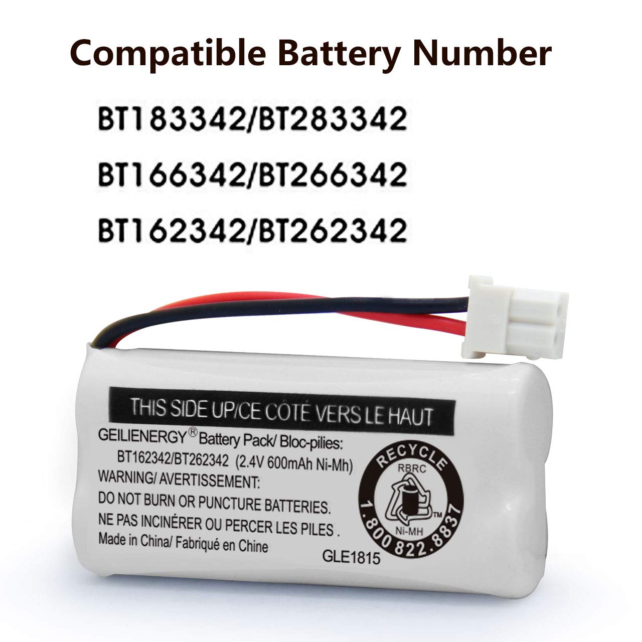 Geilienergy Replacement Battery Bt162342 / Bt262342 Bt166342/Bt266342 Bt183342/Bt283342 Compatible For Cordless Telephones Cs6114 Cs6419 Cs6719 El52300 Cl80111(Pack Of 2)