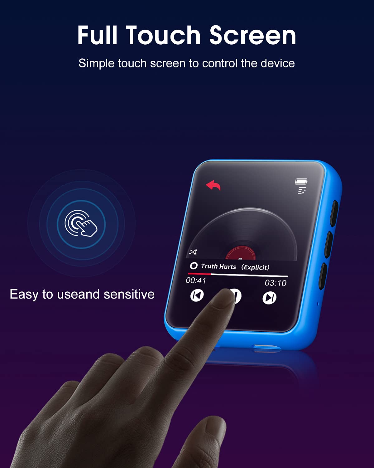 Mp3 Player With Bluetooth 5.0 Portable Hifi Lossless Sound Mp3 Music Player And Fm Radio Recorder E Book 2.4 Inch Screen Maximum Support 128Gb(Blue)