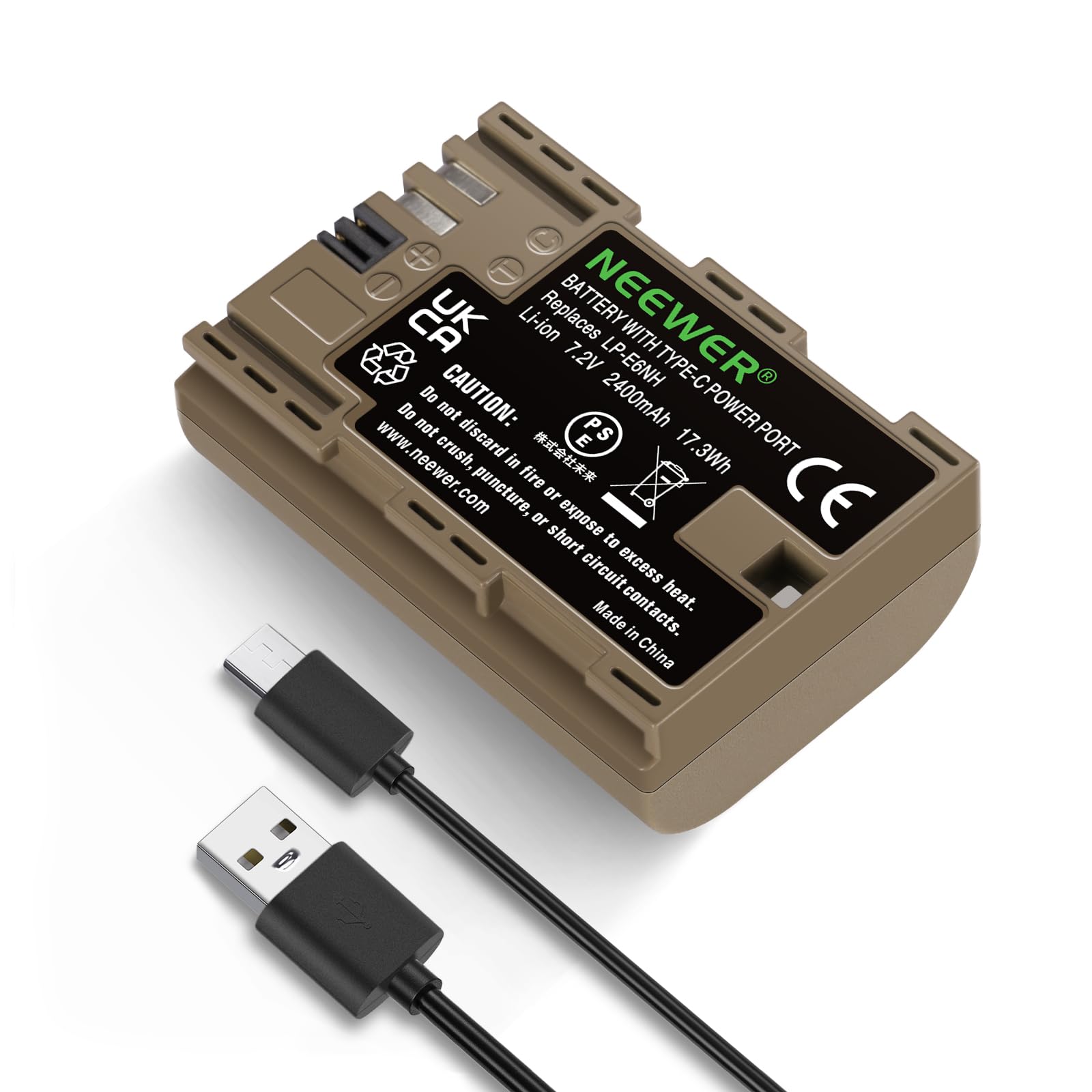 Neewer 2400Mah Lp E6Nh Lp E6N Lp E6 Replacement Battery, Rechargeable Camera Battery With Usb Type C 2.5 Hrs Fast Charging Compa